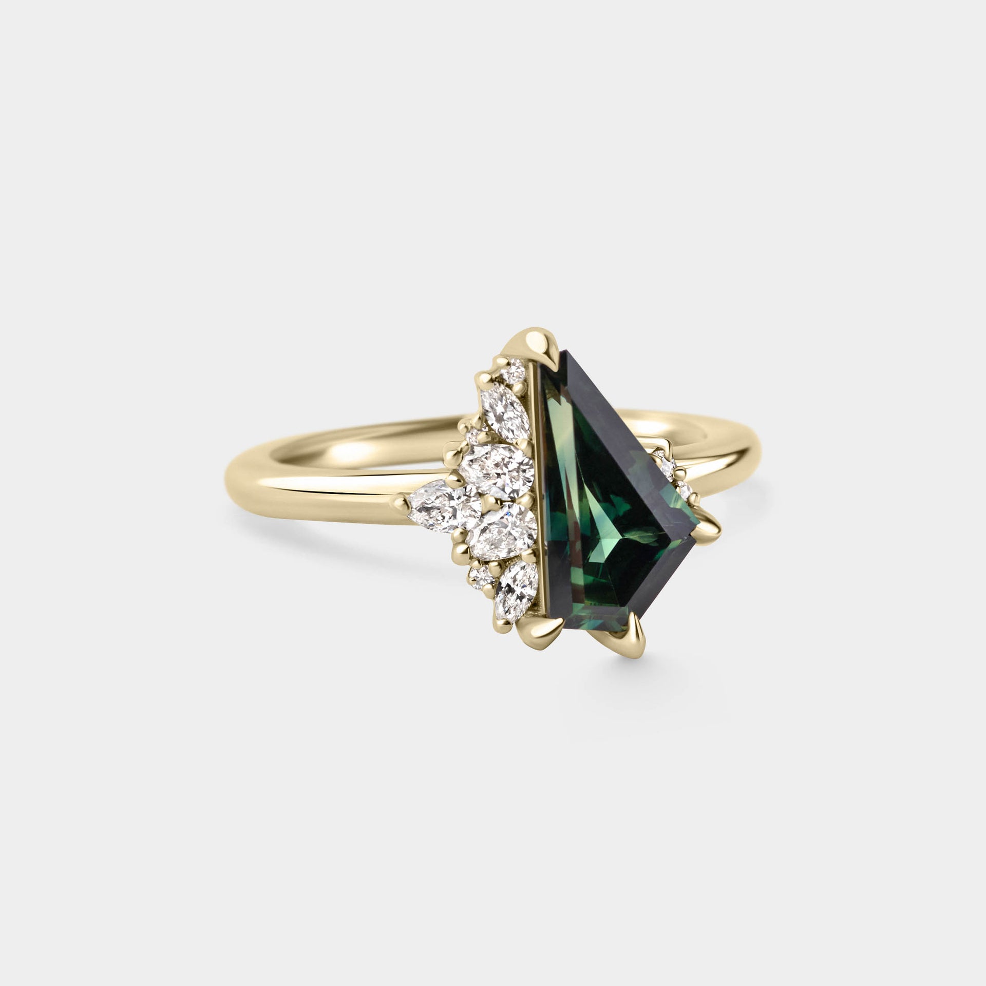 1.63ct Irregular Cluster of Teal Sapphire & Diamond