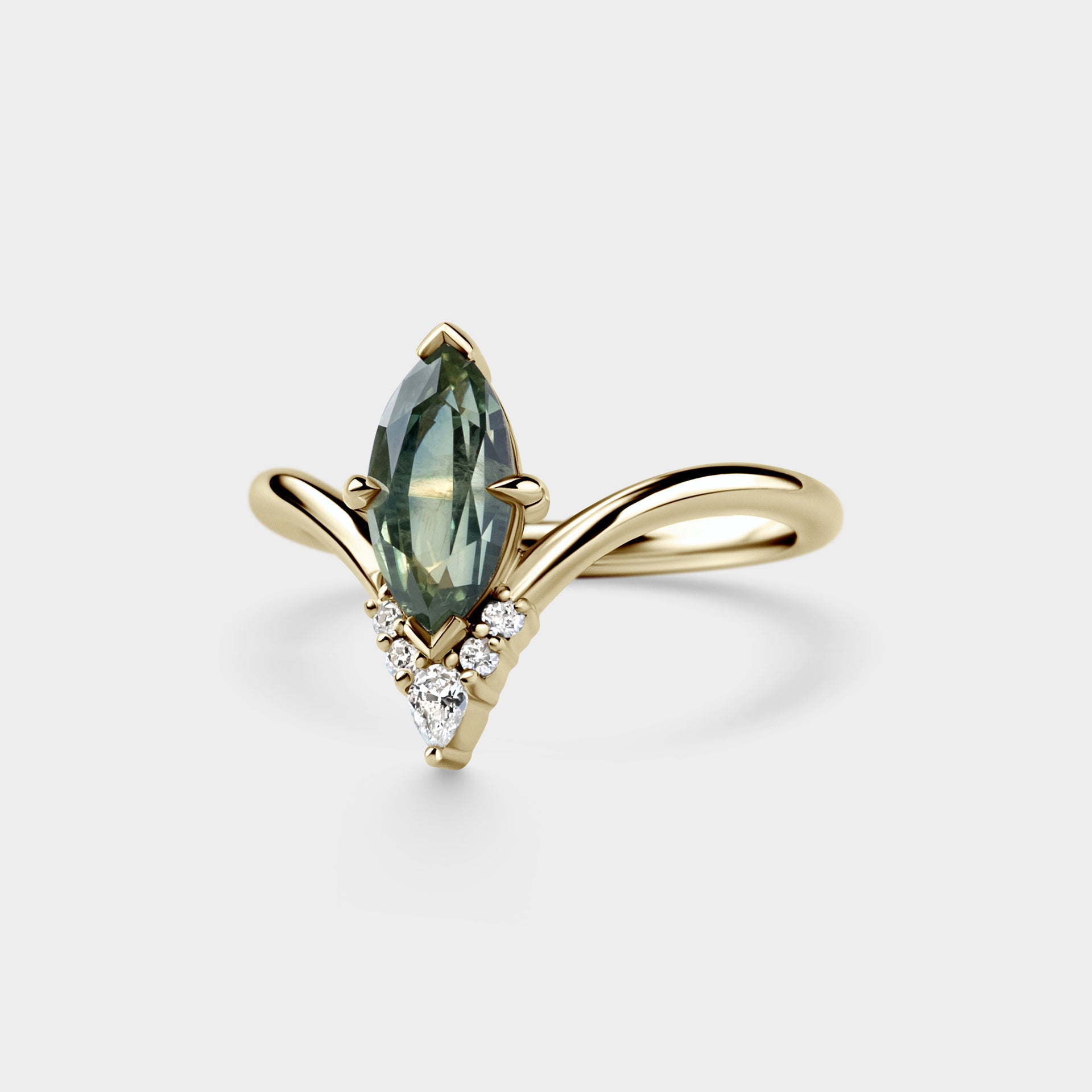 1.54ct Crown of Marquise Green Sapphire & Diamond