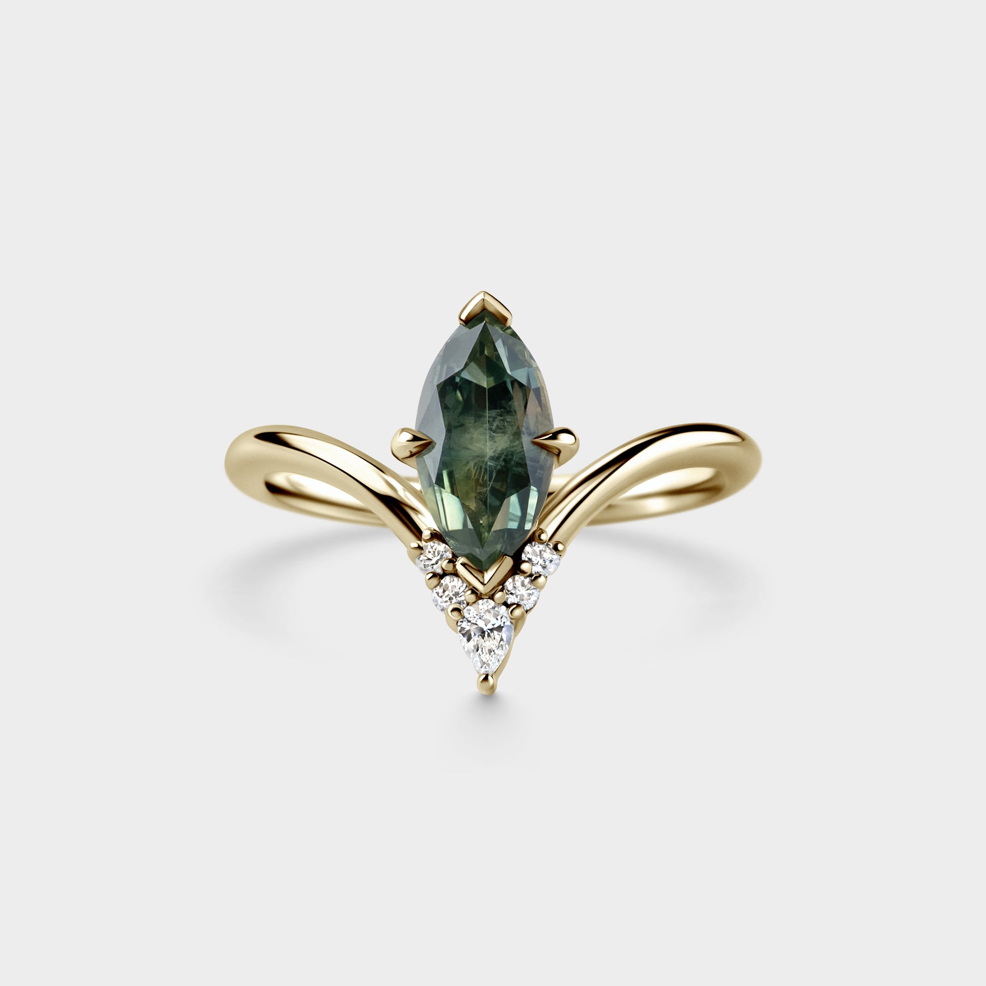 1.54ct Crown of Marquise Green Sapphire & Diamond