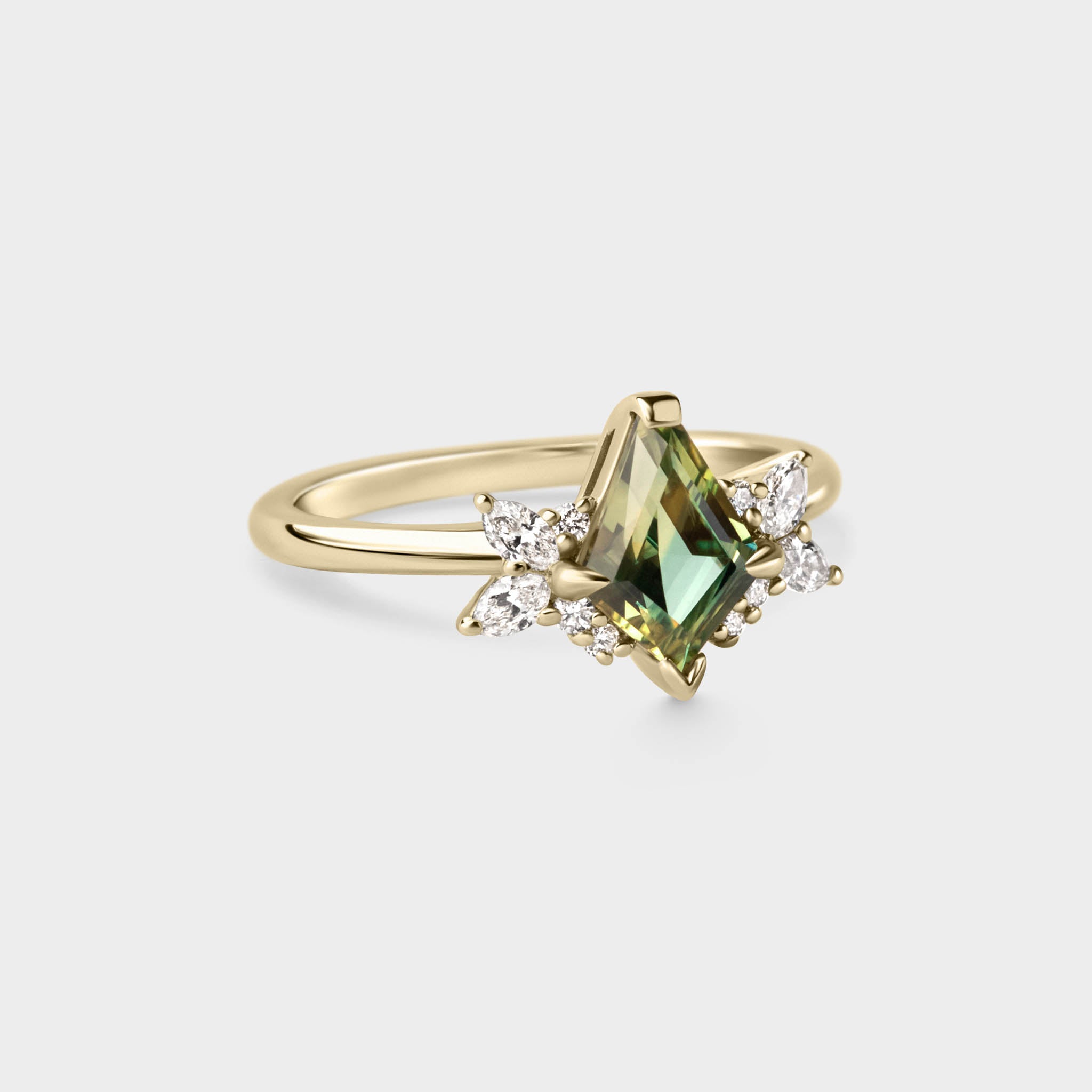 1.28ctct Symmetrical Cluster of Kite Green Sapphire & Diamond