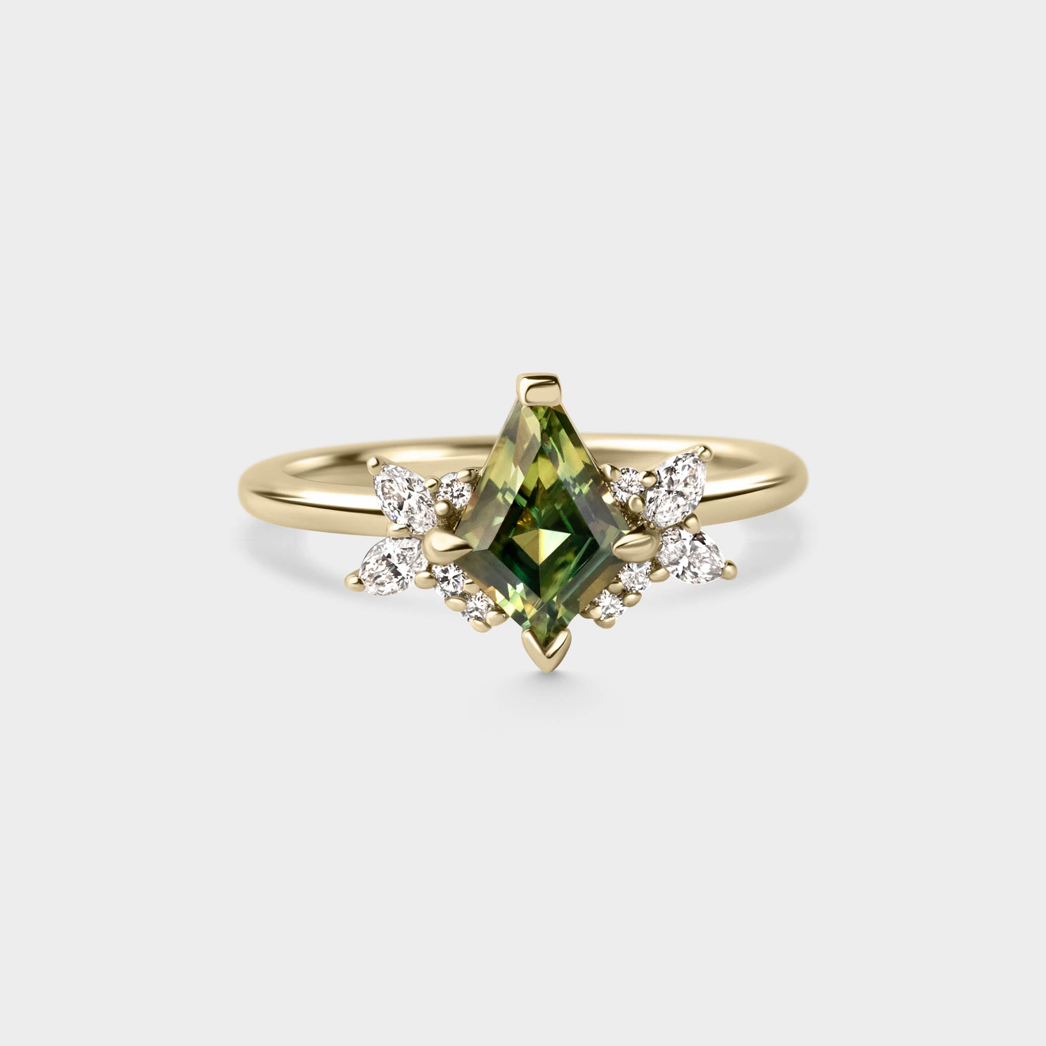 1.28ctct Symmetrical Cluster of Kite Green Sapphire & Diamond