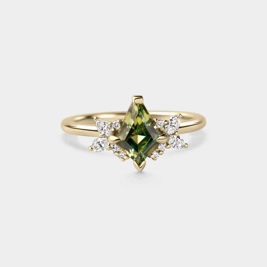 1.28ctct Symmetrical Cluster of Kite Green Sapphire & Diamond
