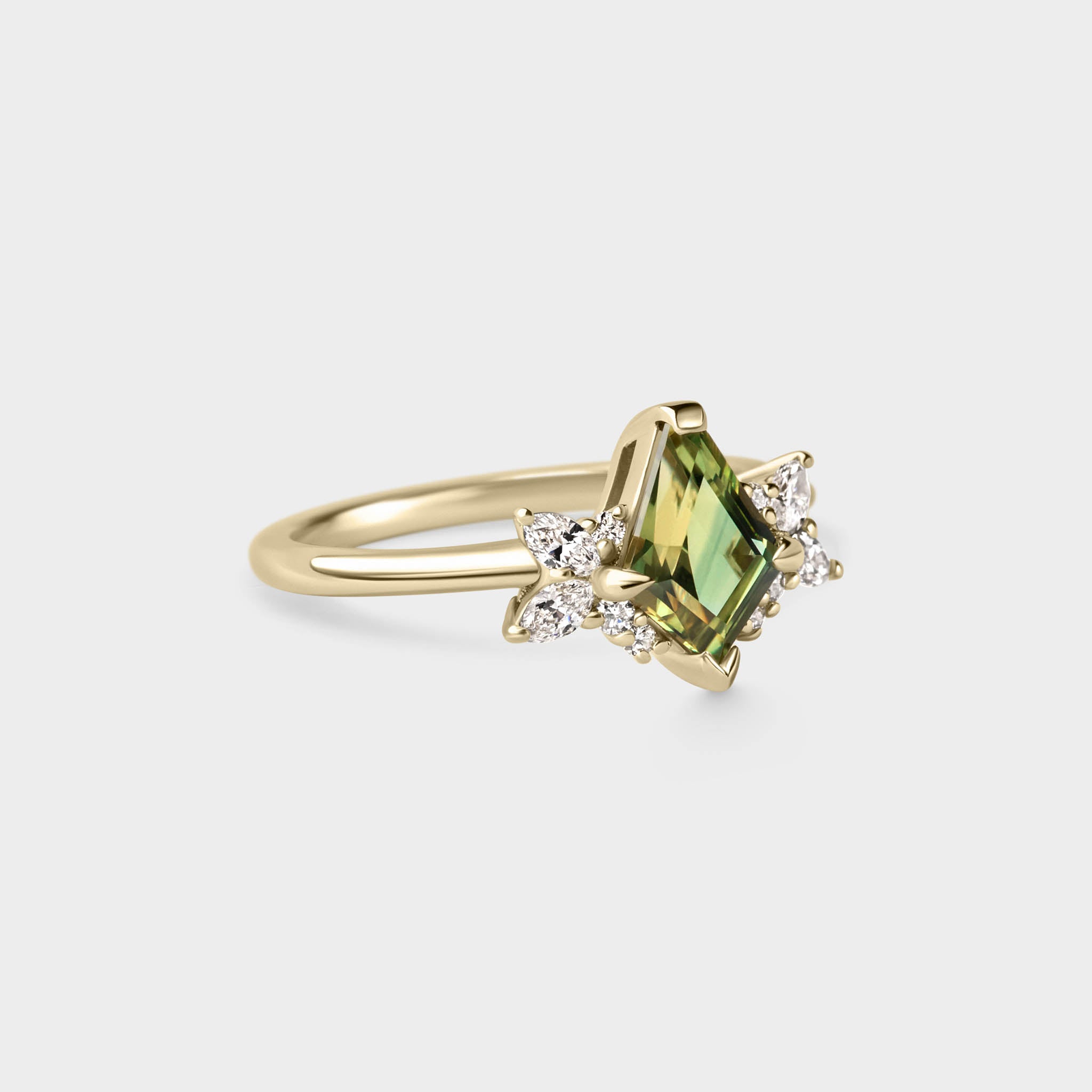 1.28ctct Symmetrical Cluster of Kite Green Sapphire & Diamond
