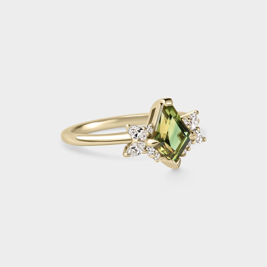 1.28ctct Symmetrical Cluster of Kite Green Sapphire & Diamond