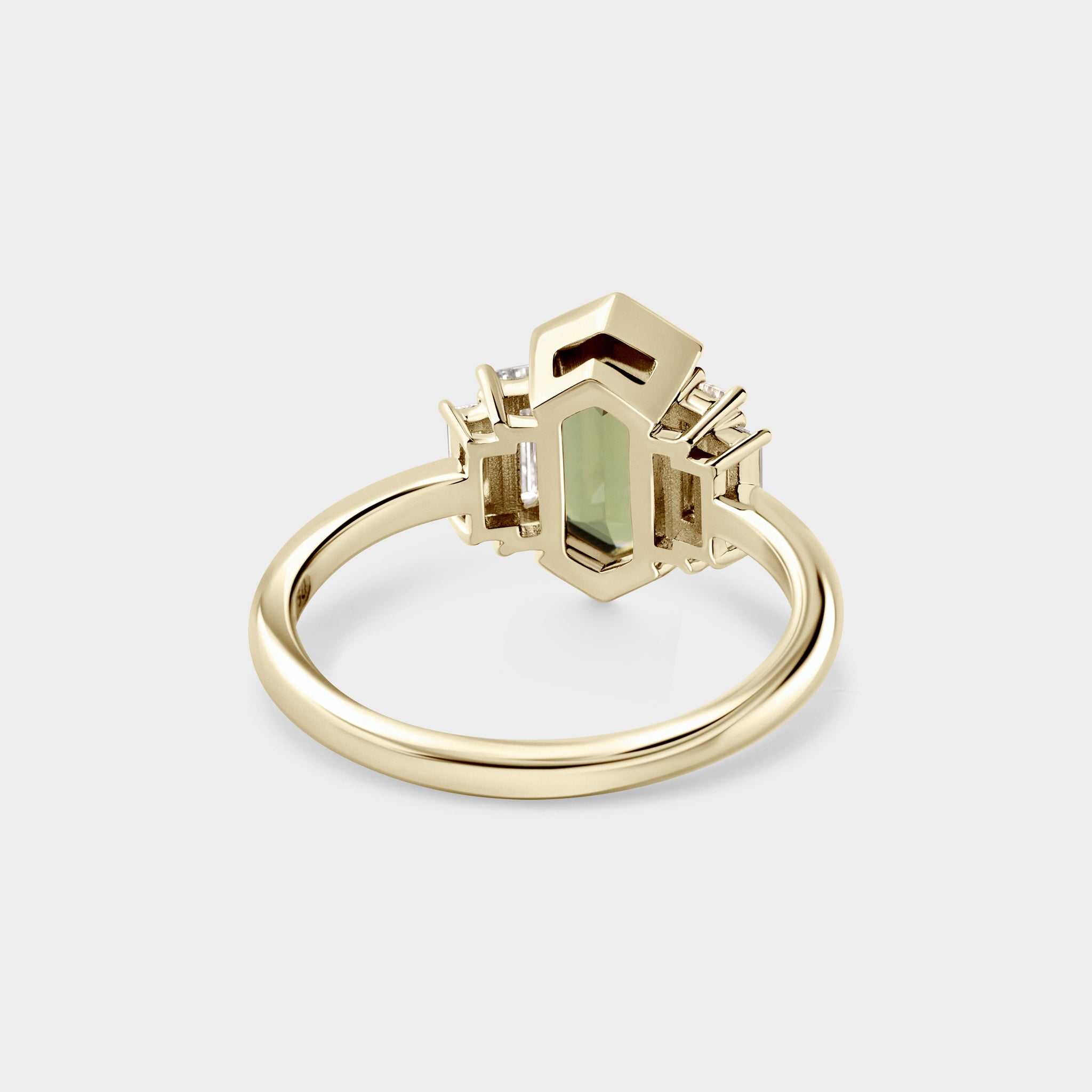 1.83ct Five Stone of Green Hexagonal Cut Sapphire & Diamond