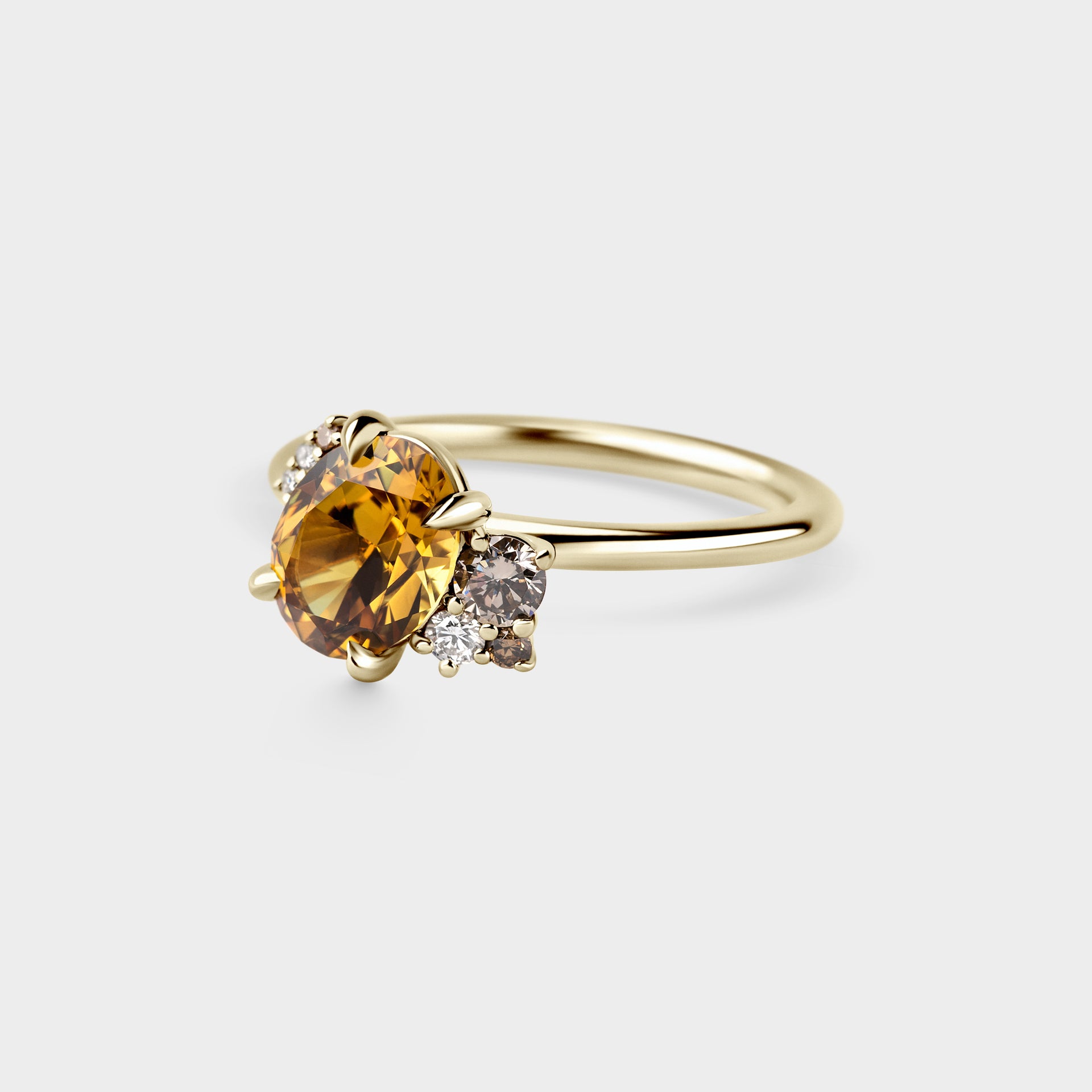1.73ct Off-Angle Asymmetrical Cluster of Orange Sapphire & Diamond