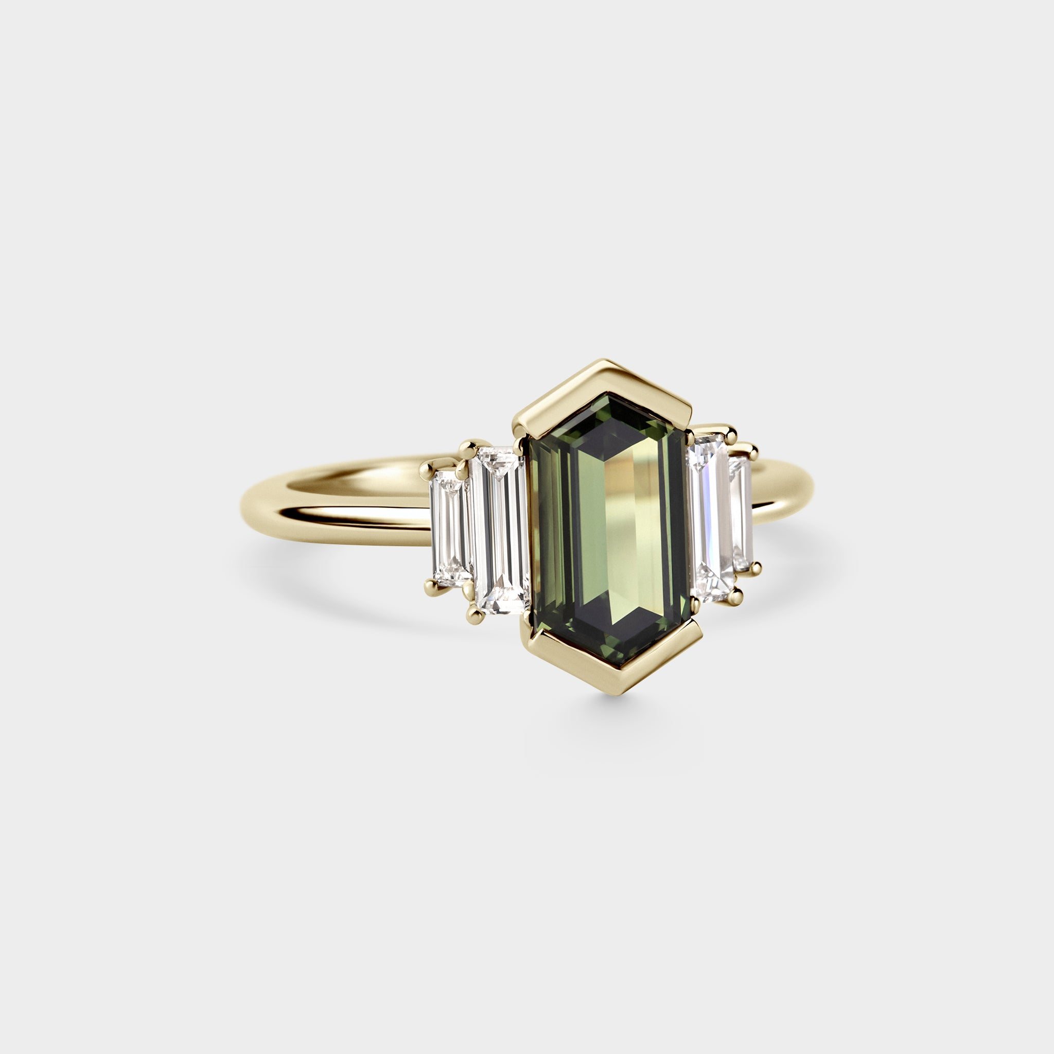 1.83ct Five Stone of Green Hexagonal Cut Sapphire & Diamond