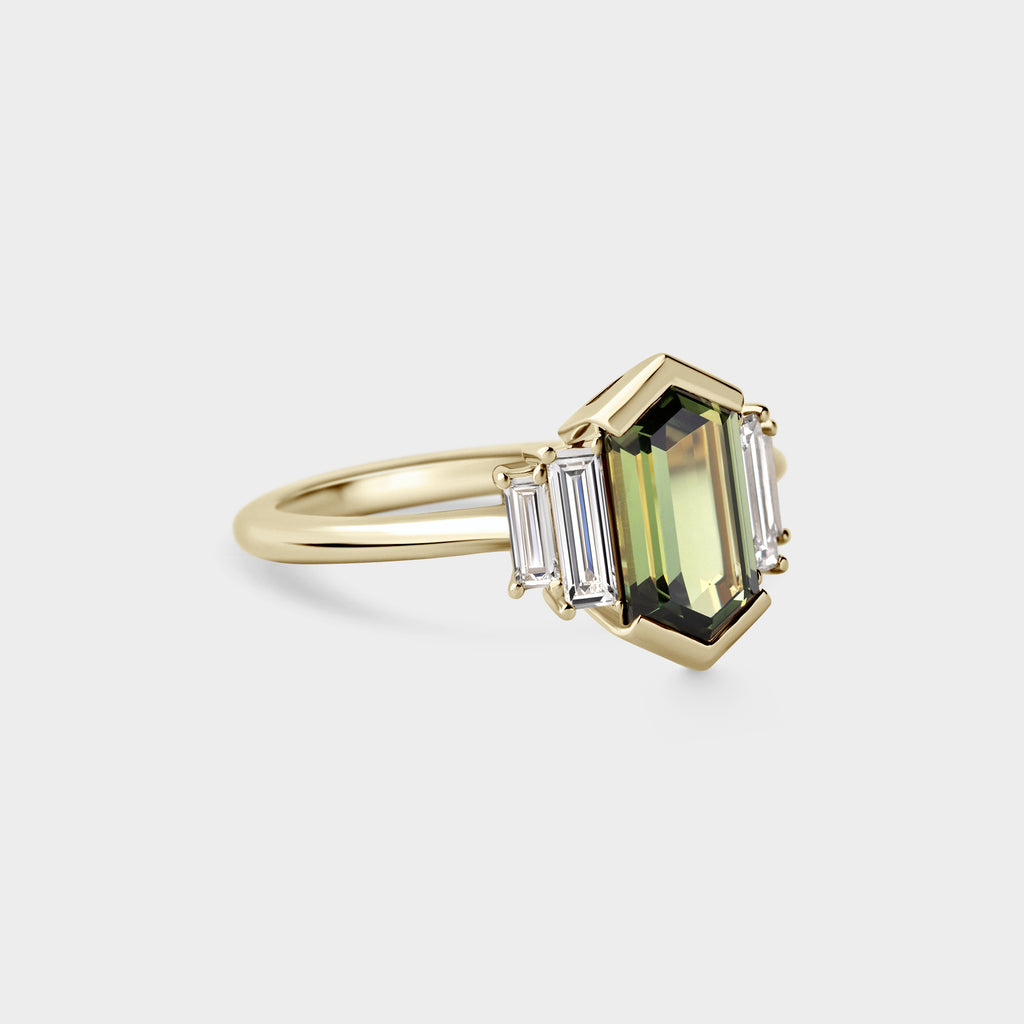 1.83ct Five Stone of Green Hexagonal Cut Sapphire & Diamond