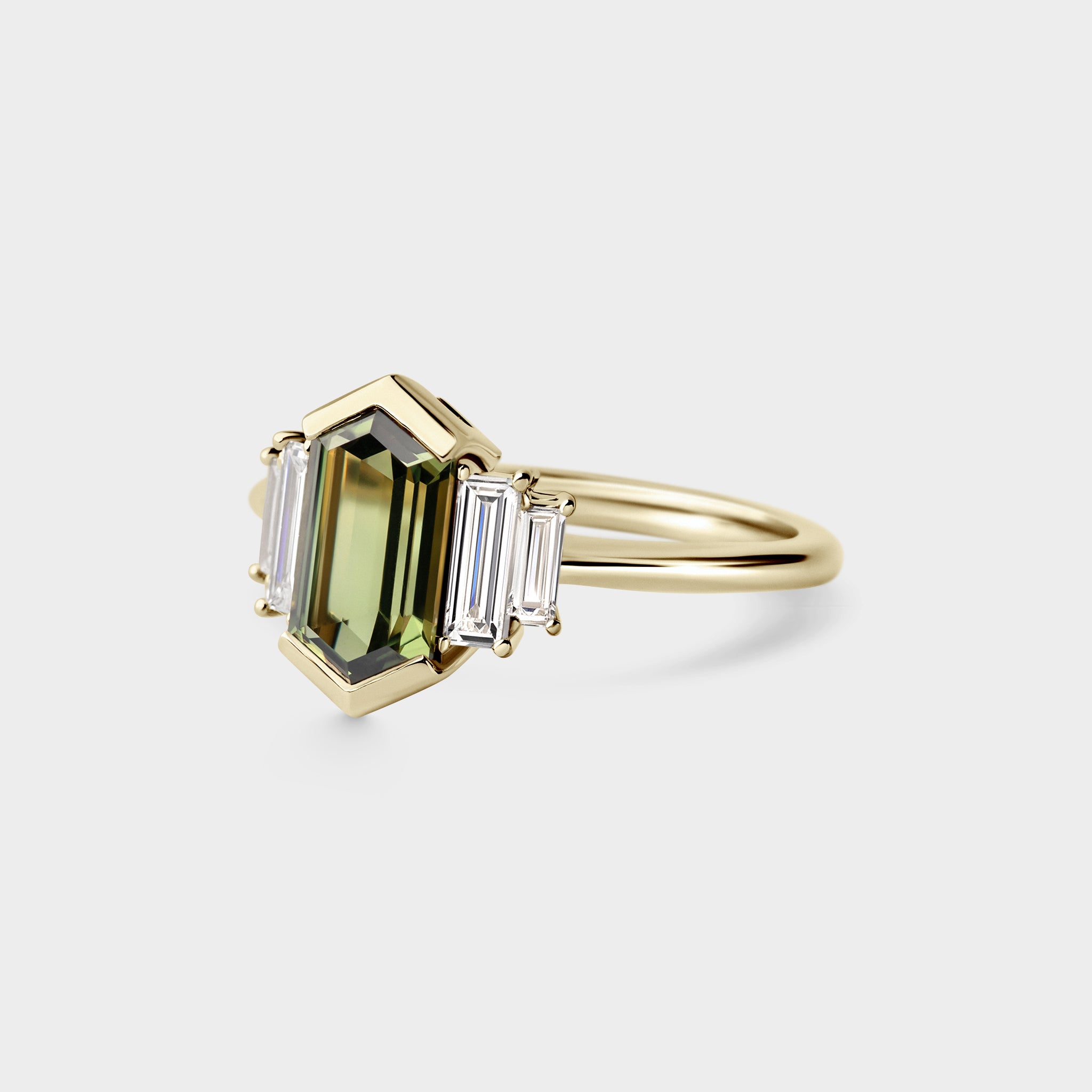 1.83ct Five Stone of Green Hexagonal Cut Sapphire & Diamond