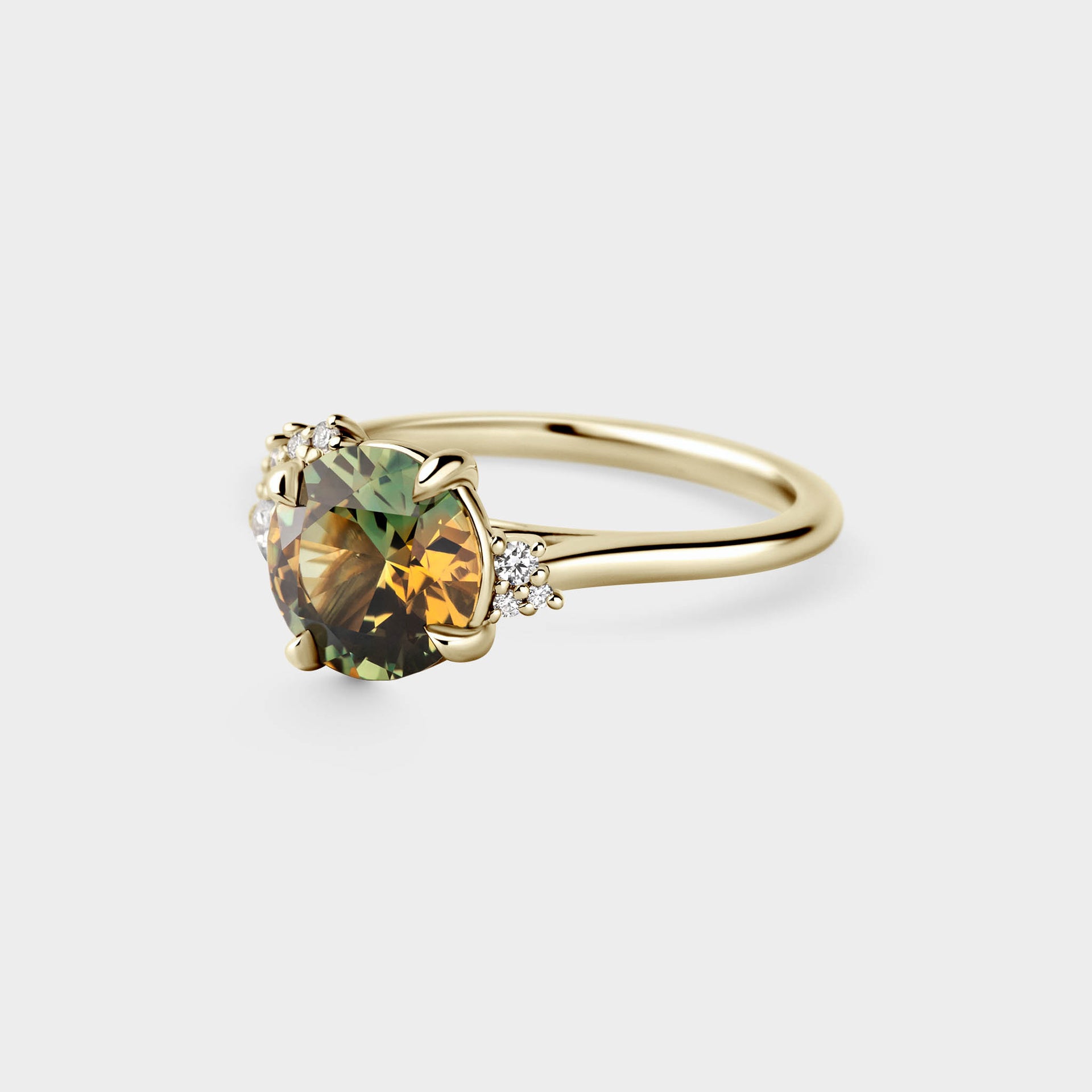 2.20ct Asymmetrical Cluster of Green/Orange Parti Sapphire & Diamond