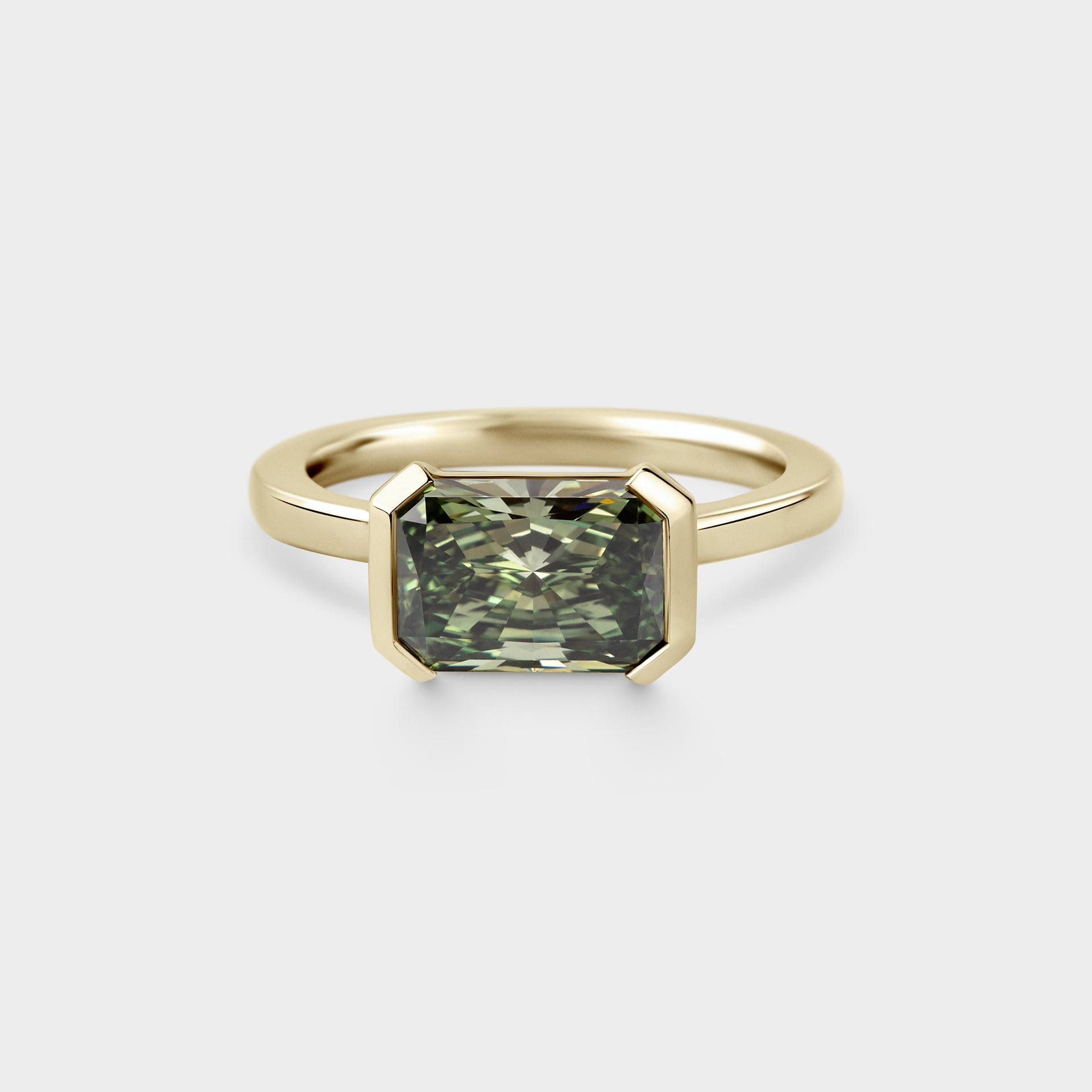 2.20ctct  East-West, Half Bezel of Fancy Green Radiant