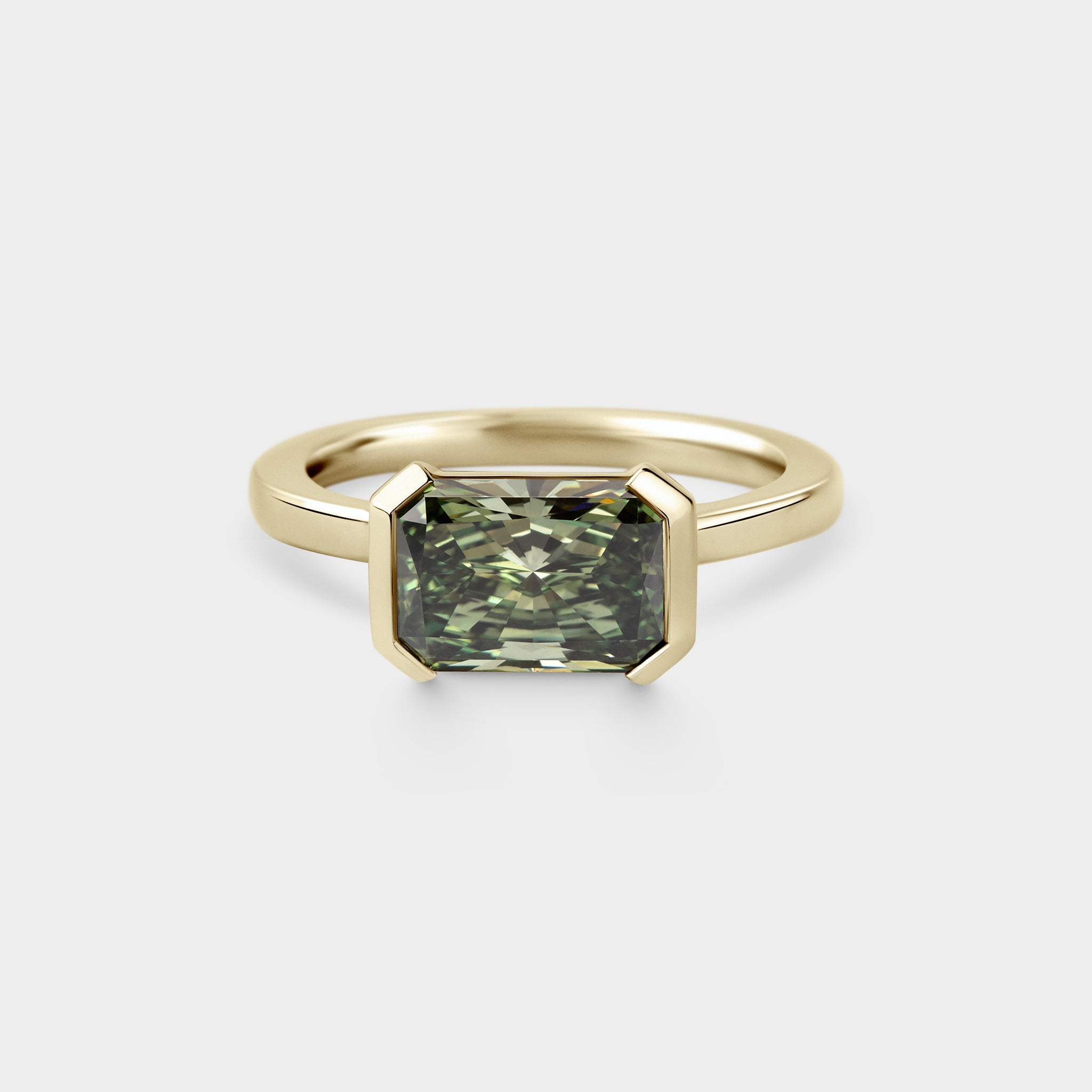 2.20ctct  East-West, Half Bezel of Fancy Green Radiant
