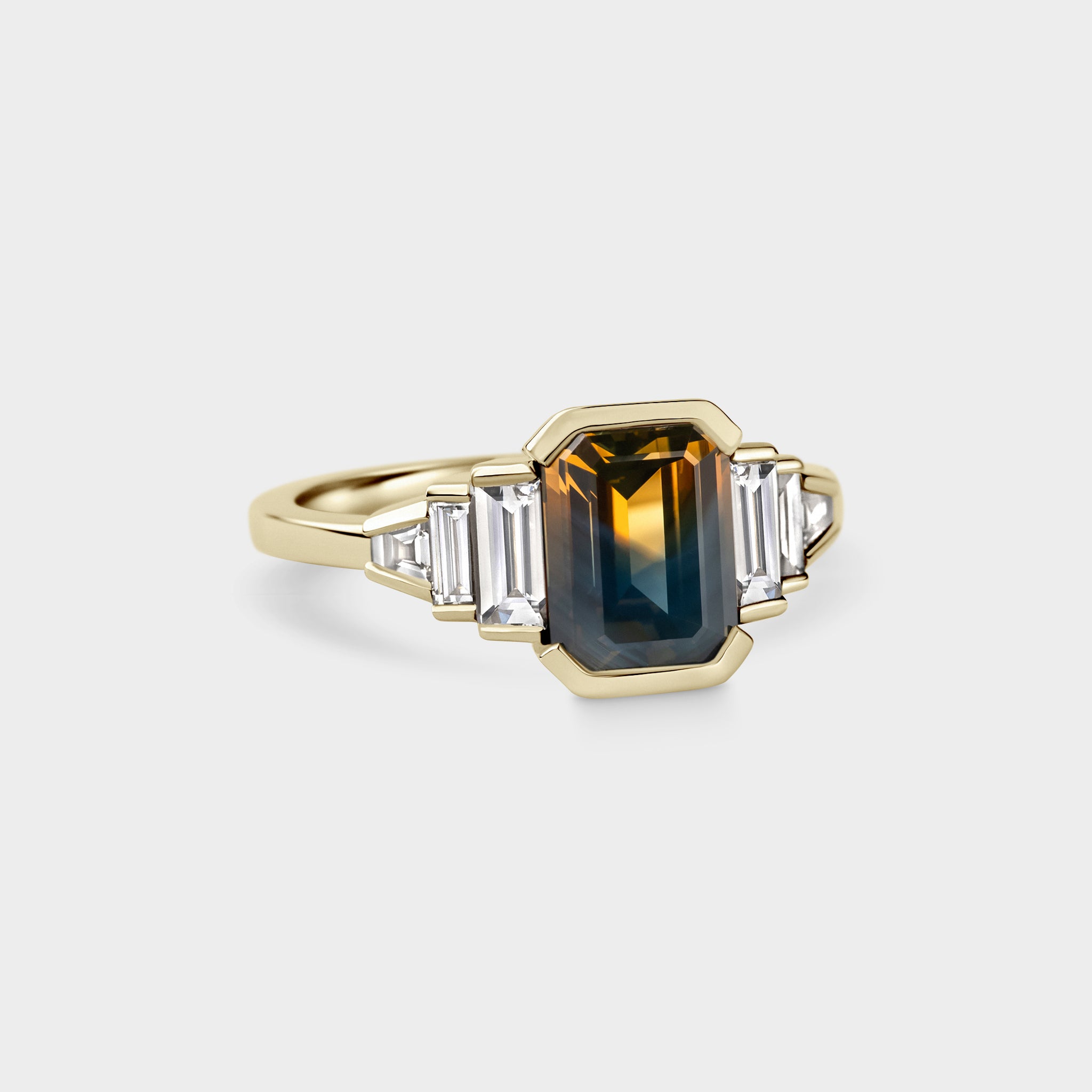 2.72ct Seven Stone of Blue/Orange Parti Sapphire & Diamond