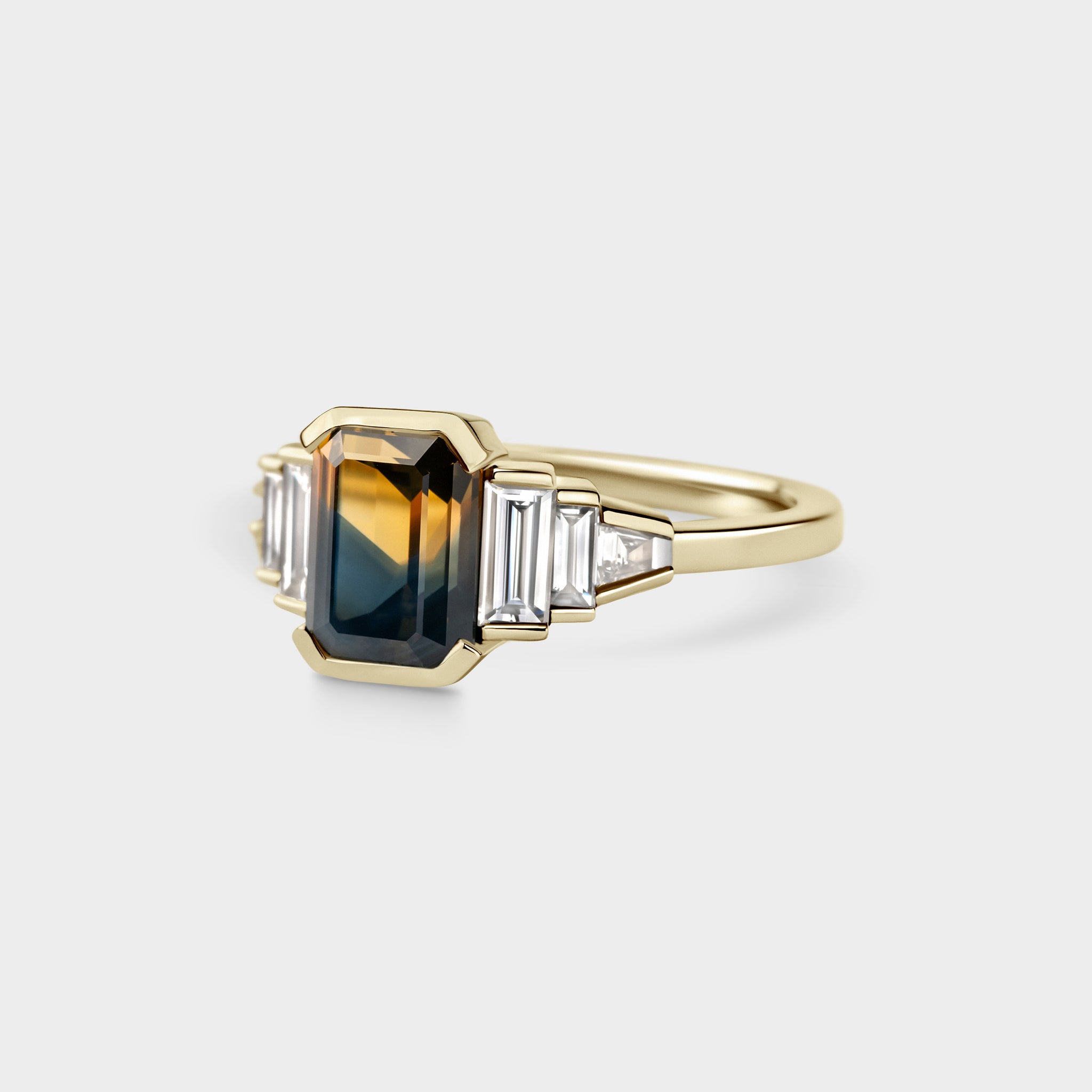2.72ct Seven Stone of Blue/Orange Parti Sapphire & Diamond