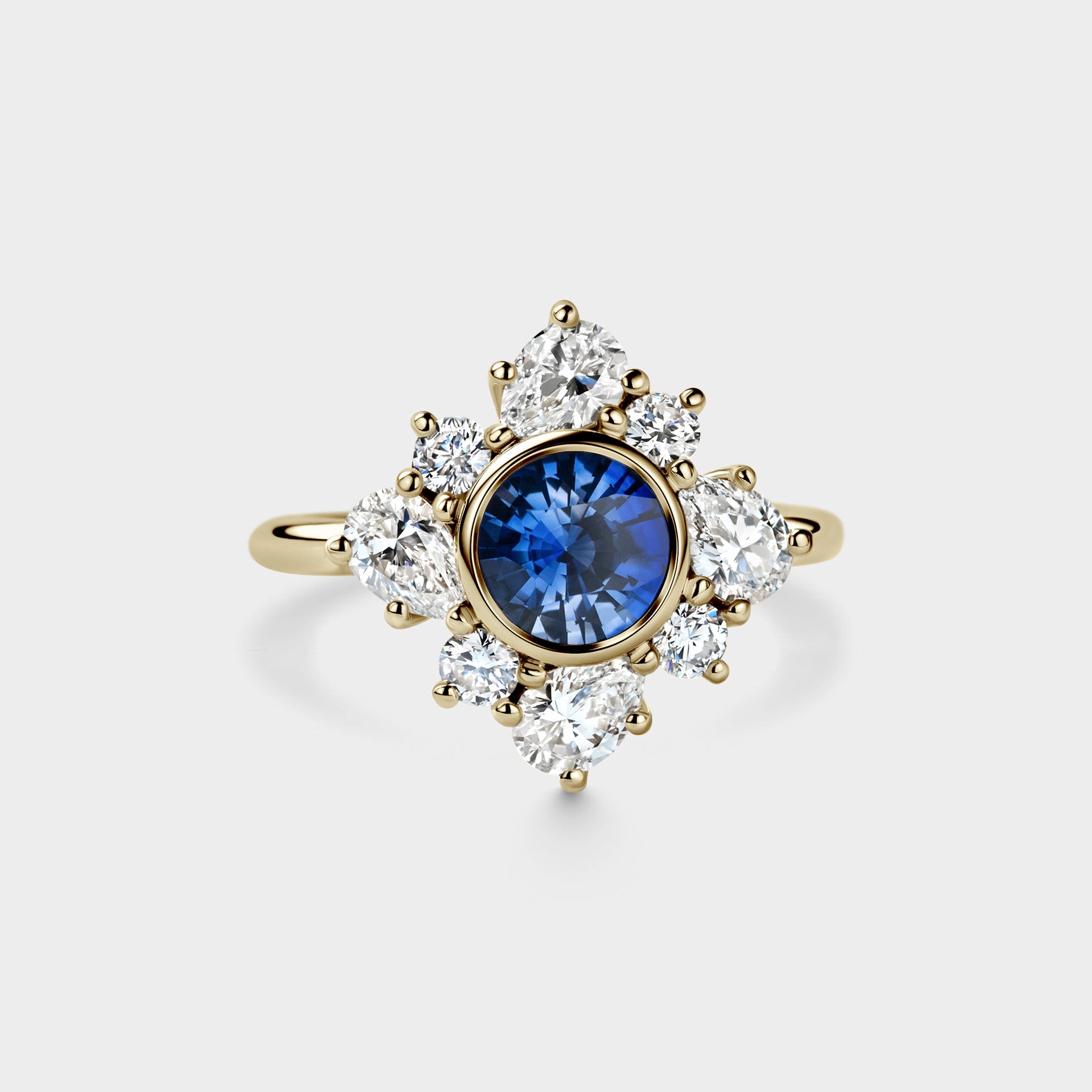 1.13ct Ceylon Sapphire w/ Floral Cluster of White Diamond
