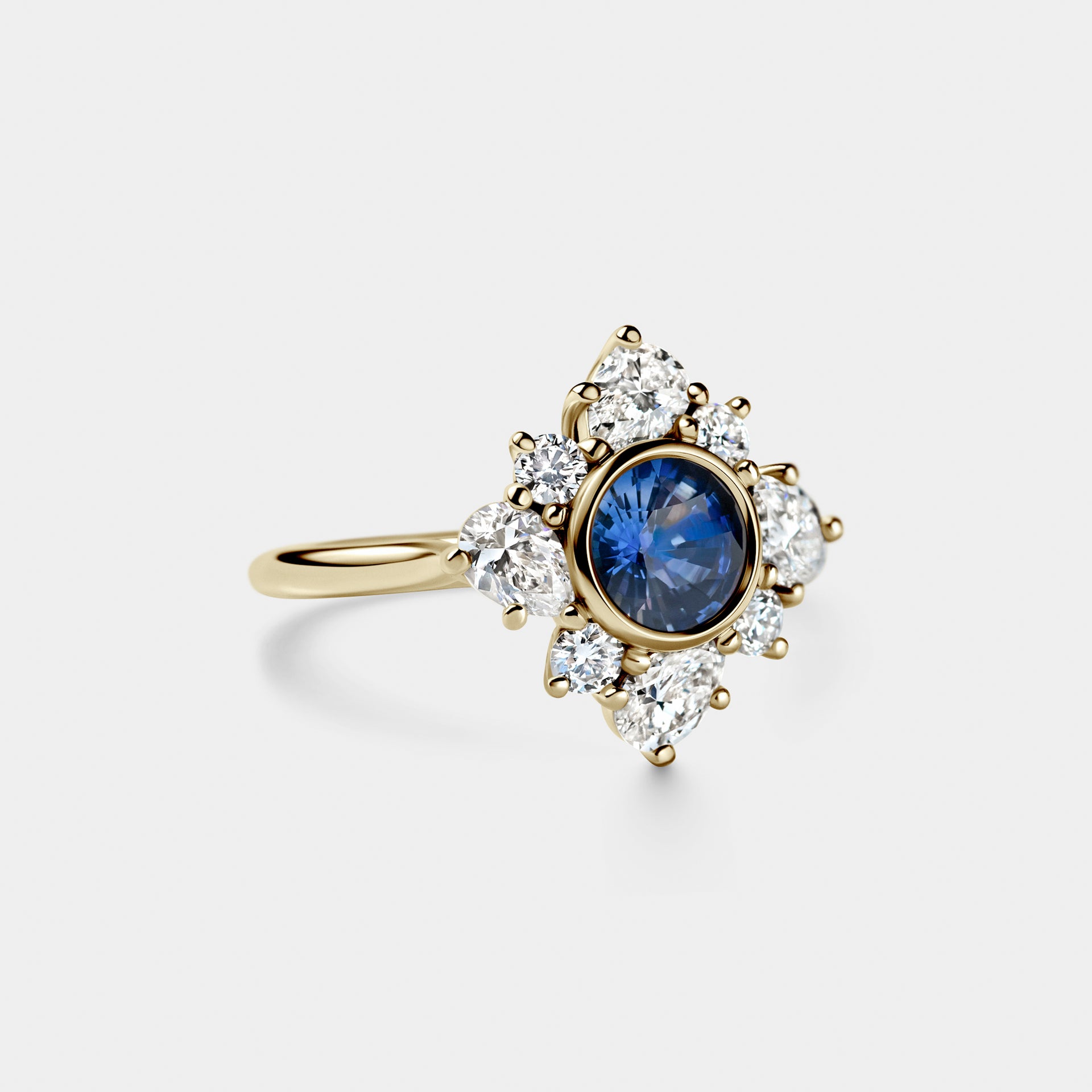 1.13ct Ceylon Sapphire w/ Floral Cluster of White Diamond
