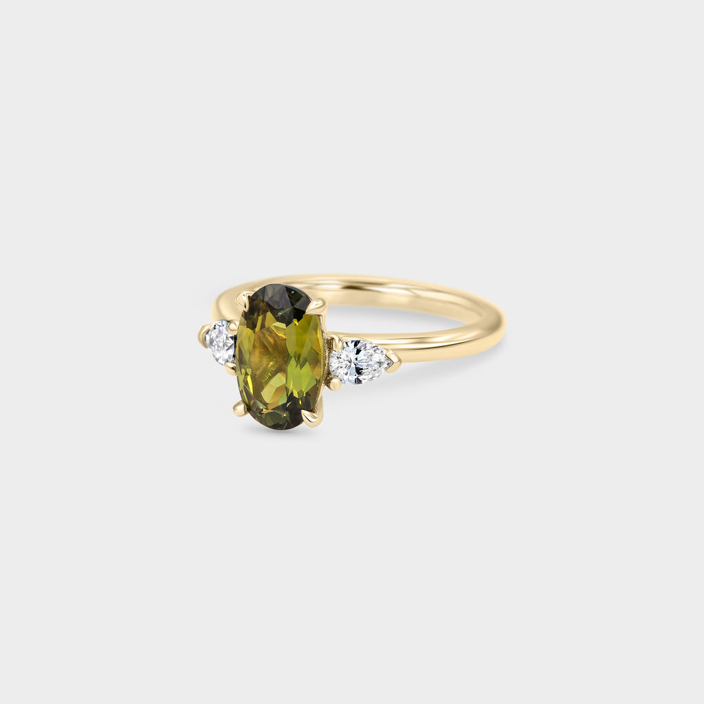 2.15ct Trio of Green Sapphire & Pear Diamond