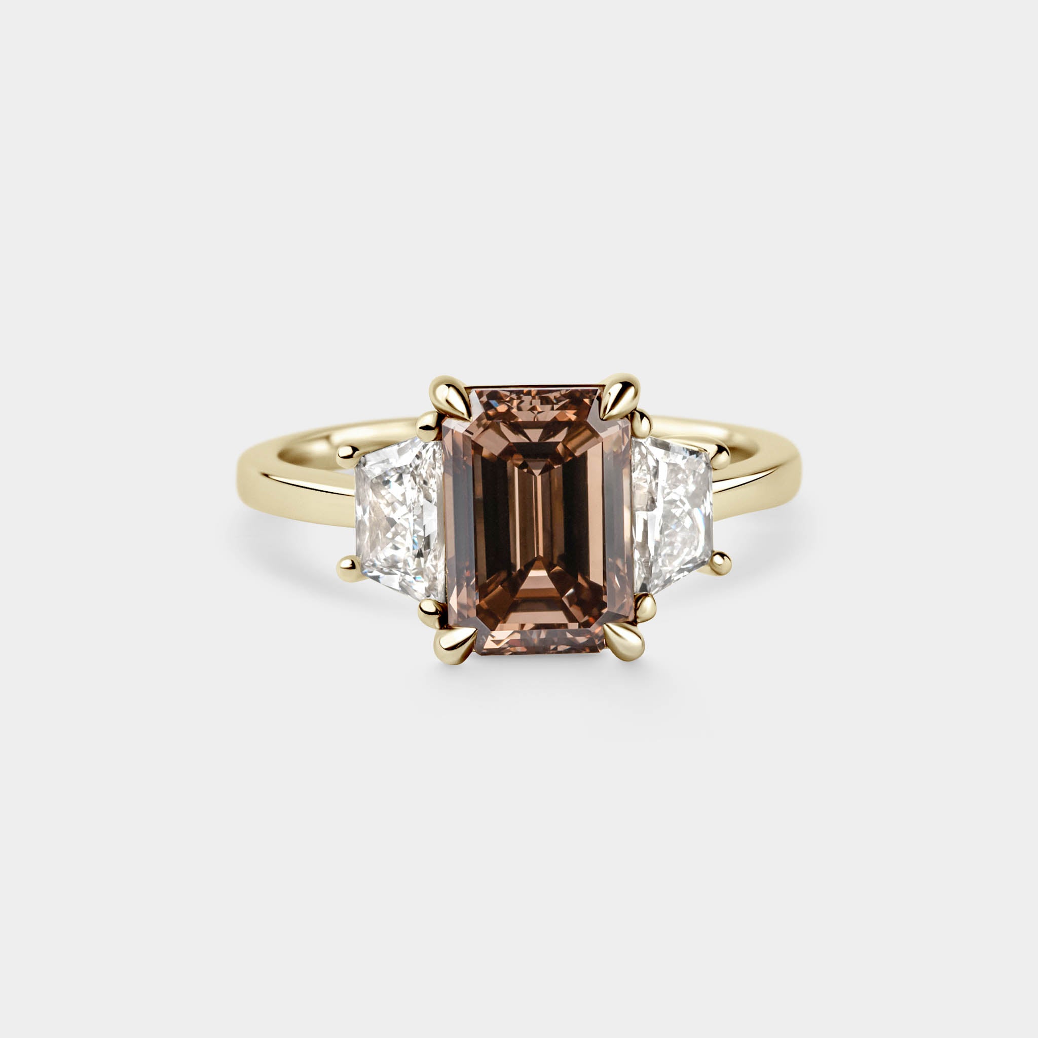 2.52ct Three Stone of Champagne Emerald & Trapezoid