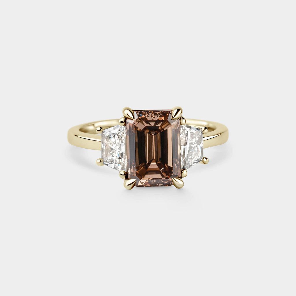 2.52ct Three Stone of Champagne Emerald & Trapezoid