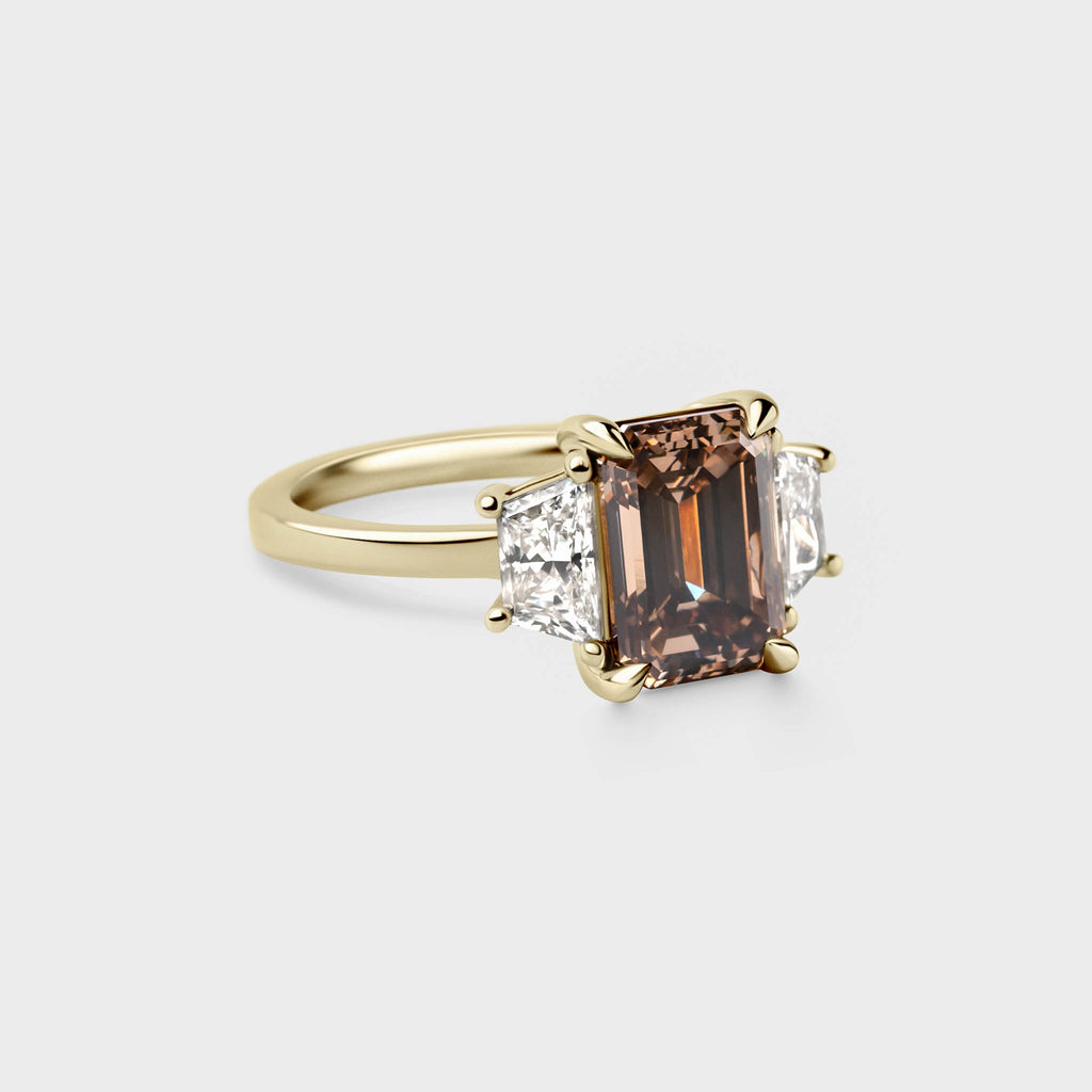 2.52ct Three Stone of Champagne Emerald & Trapezoid