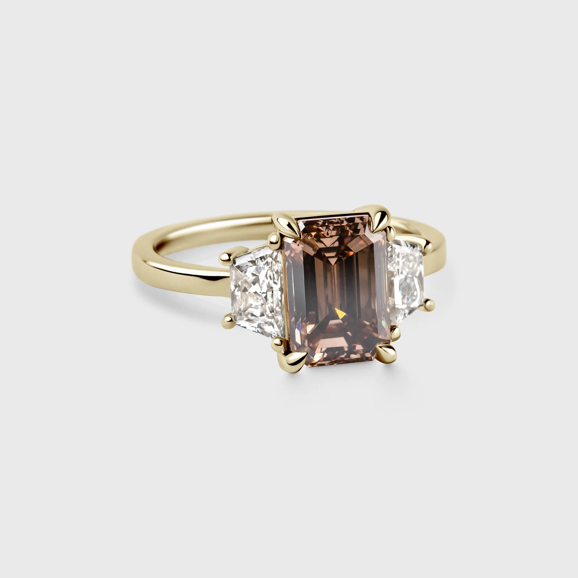 2.52ct Three Stone of Champagne Emerald & Trapezoid