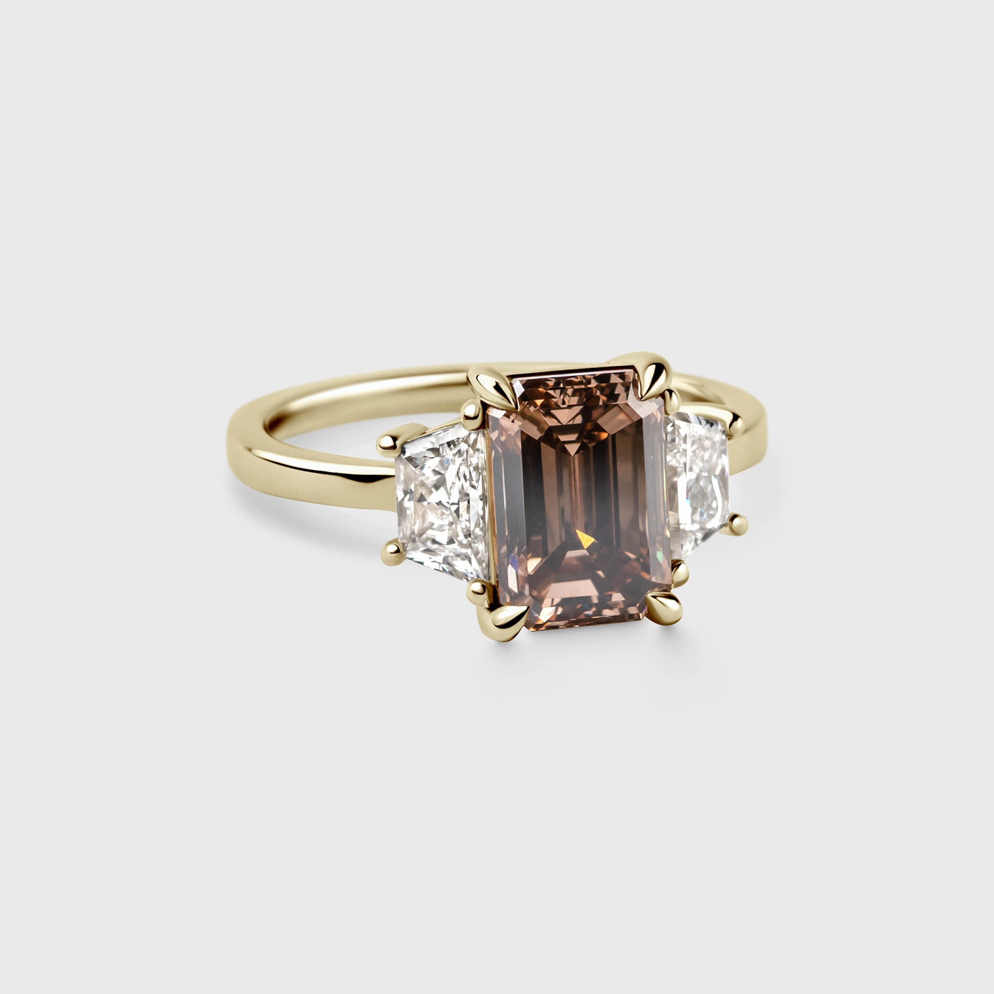 2.52ct Three Stone of Champagne Emerald & Trapezoid