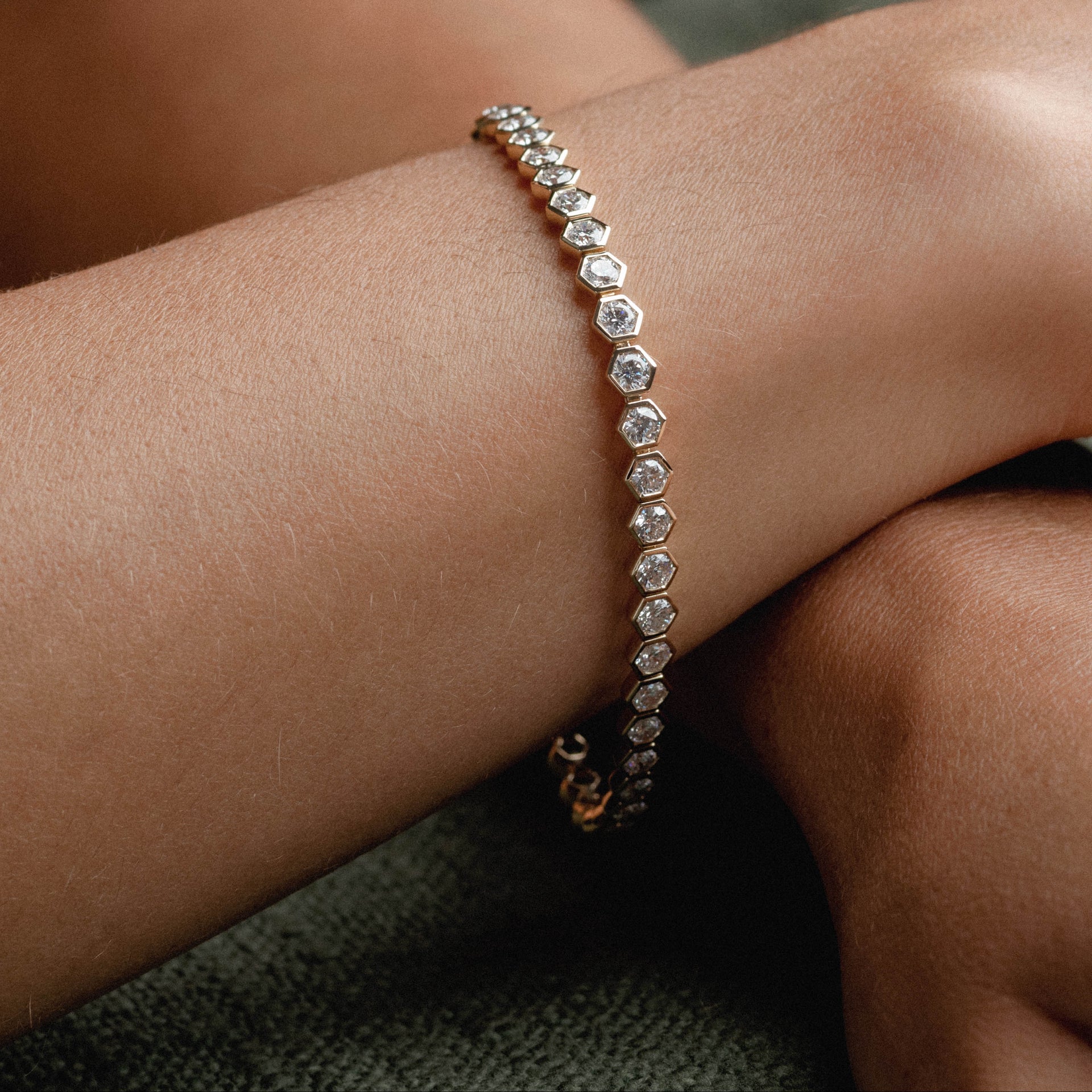 Hexagonal Bezel Diamond Tennis Bracelet