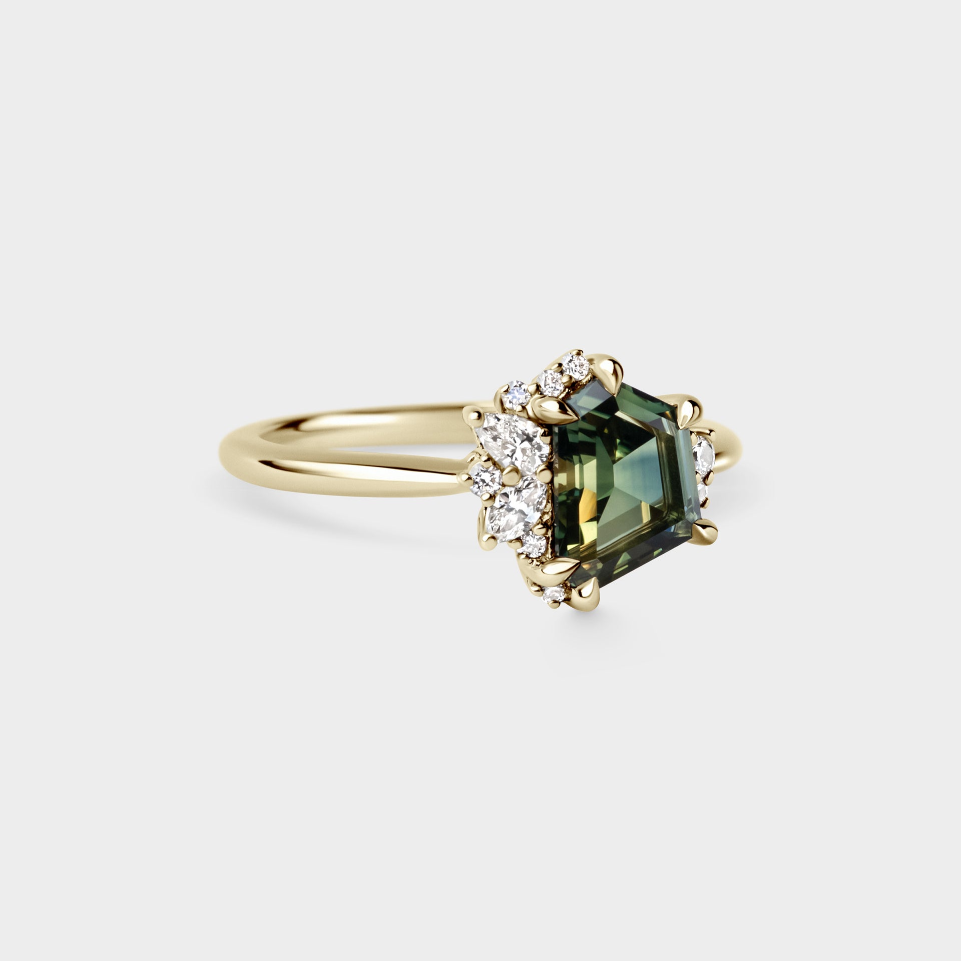 1.63ct Irregular Cluster of Green/Yellow Parti Sapphire & Diamond
