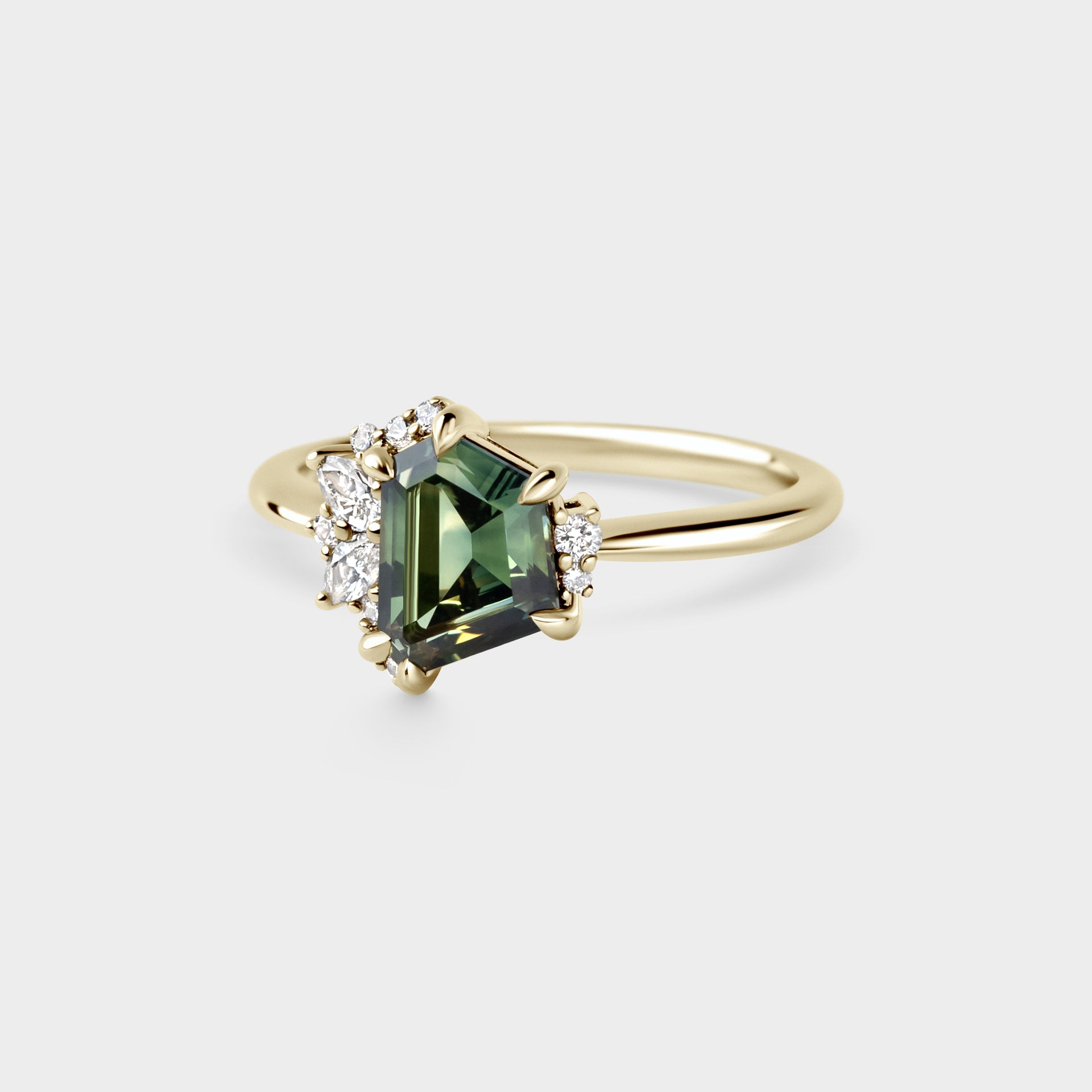 1.63ct Irregular Cluster of Green/Yellow Parti Sapphire & Diamond