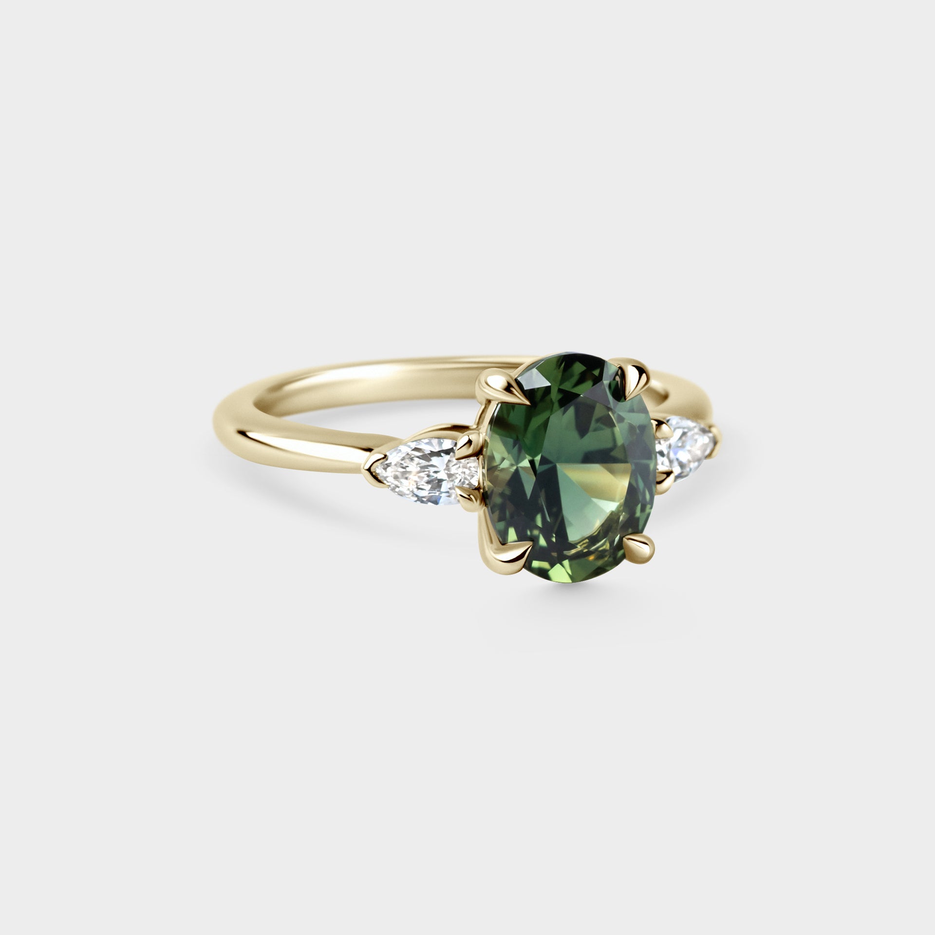 2.04ct Three Stone of Green Sapphire & Diamond