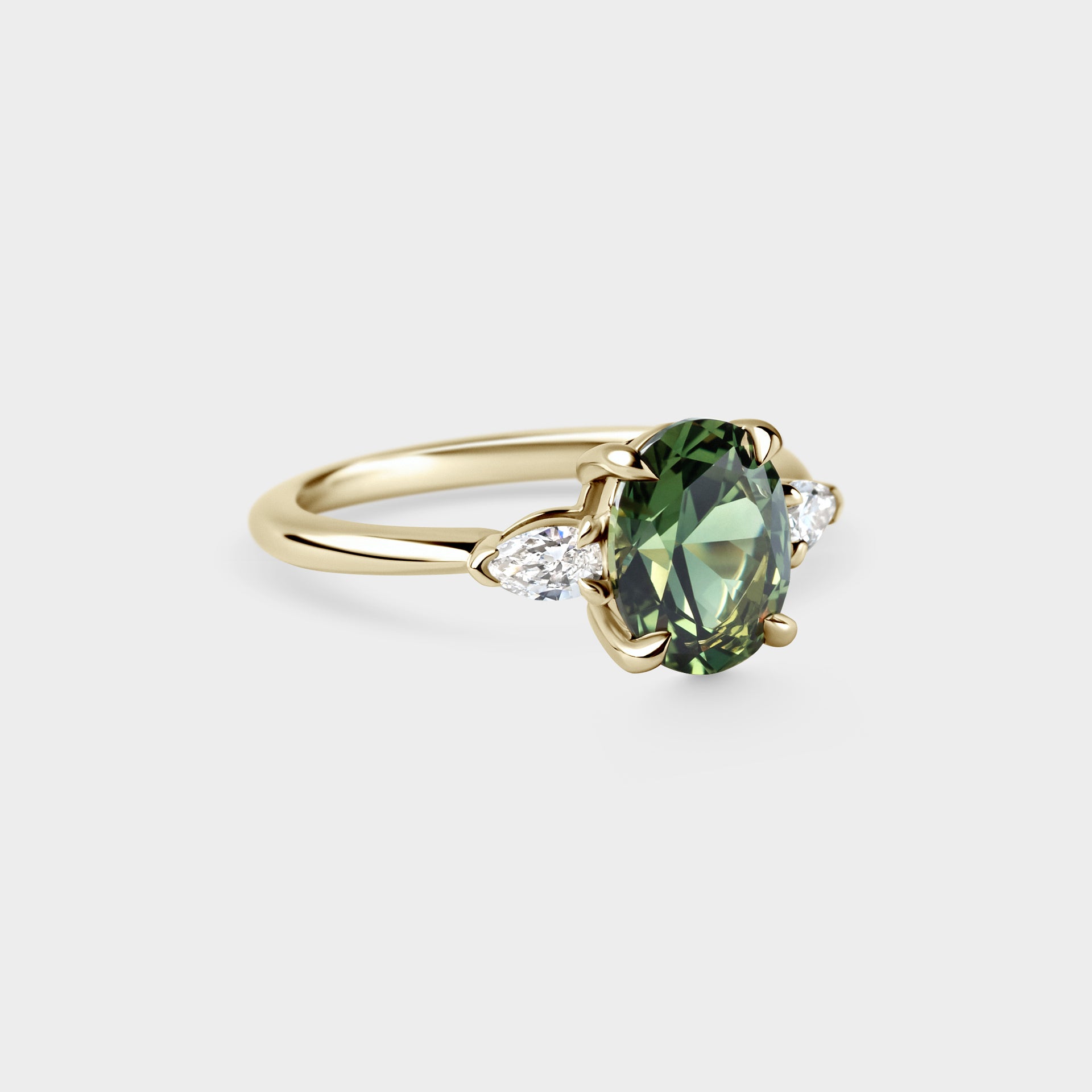 2.04ct Three Stone of Green Sapphire & Diamond