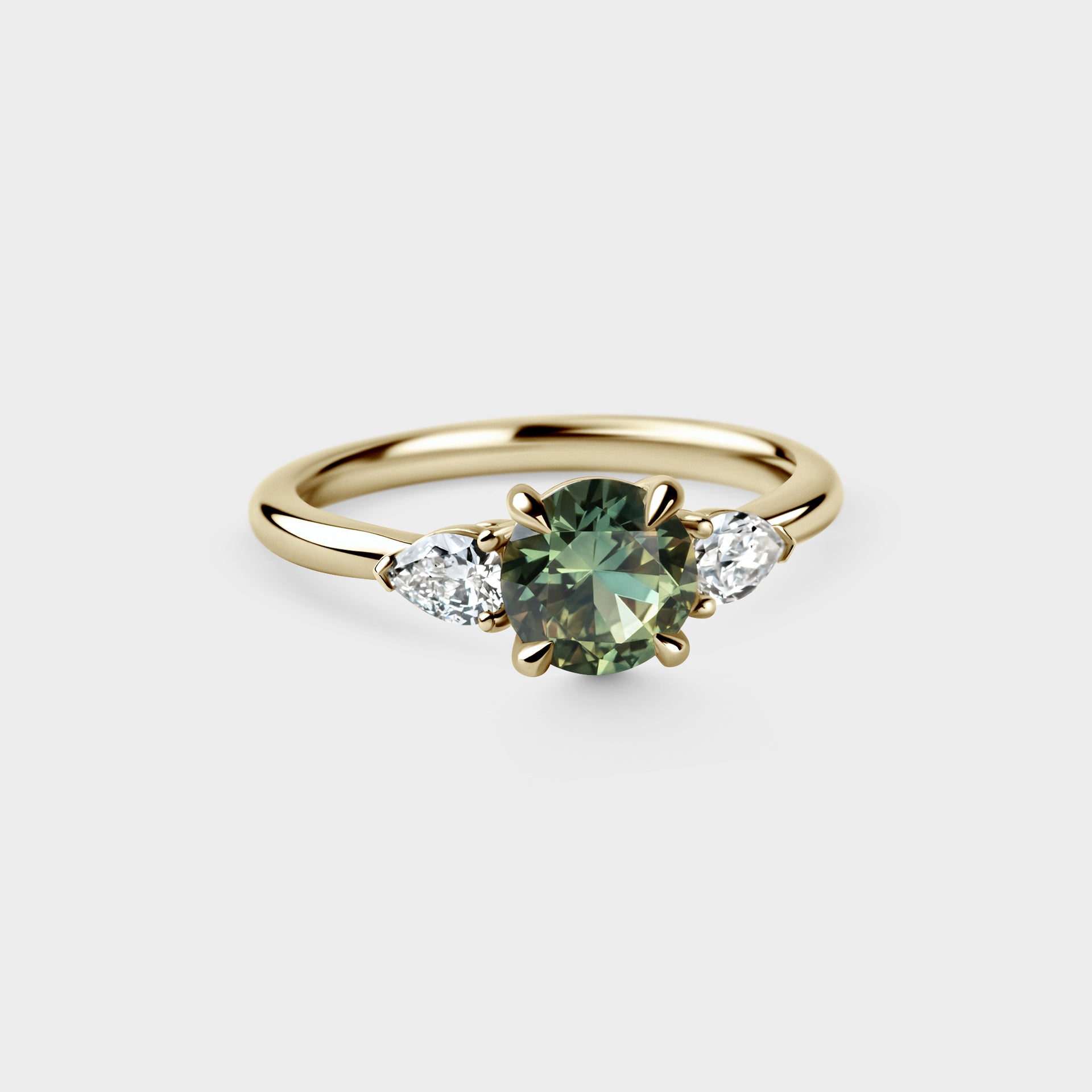1.25ct Three Stone of Round Green Parti Sapphire & Diamond