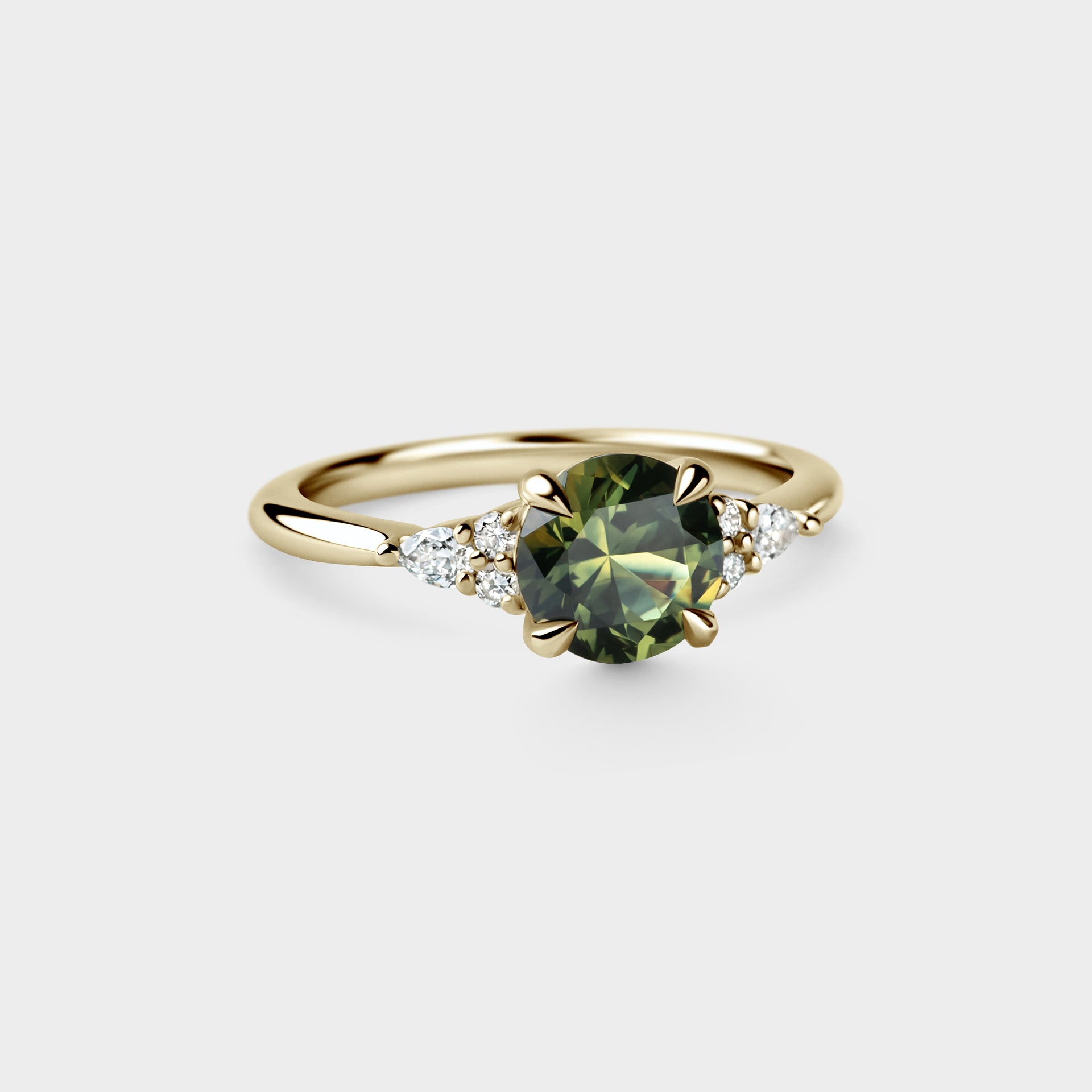 1.59ct Seven Stone of Green/Yellow Round Parti Sapphire & Diamond