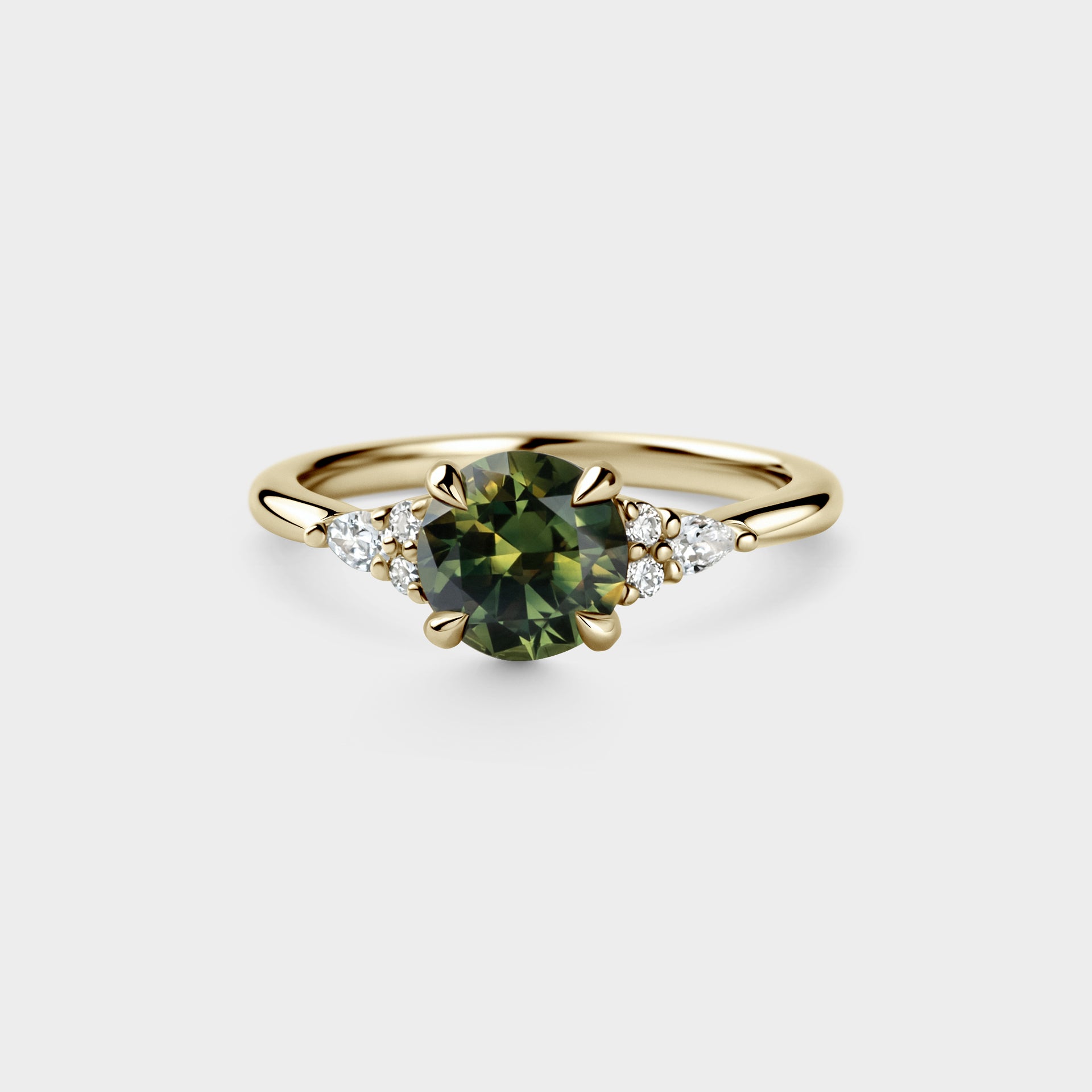 1.59ct Seven Stone of Green/Yellow Round Parti Sapphire & Diamond
