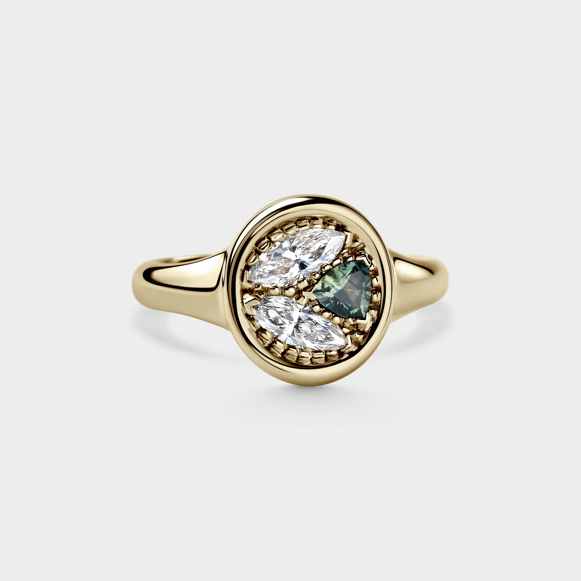 Soft Oval Signet of Diamond & Australian Sapphire