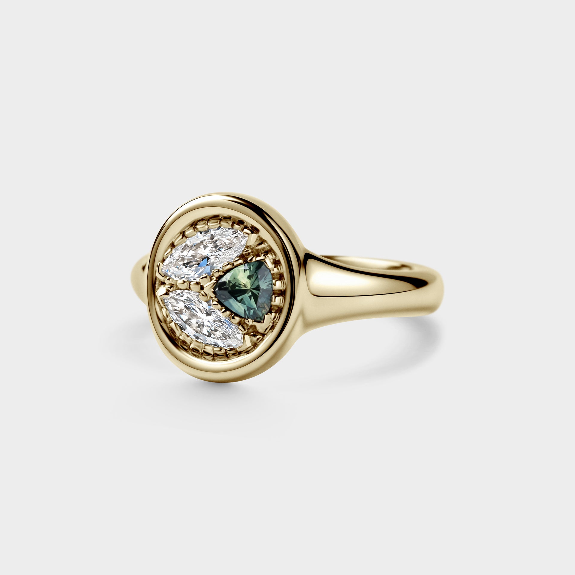 Soft Oval Signet of Diamond & Australian Sapphire