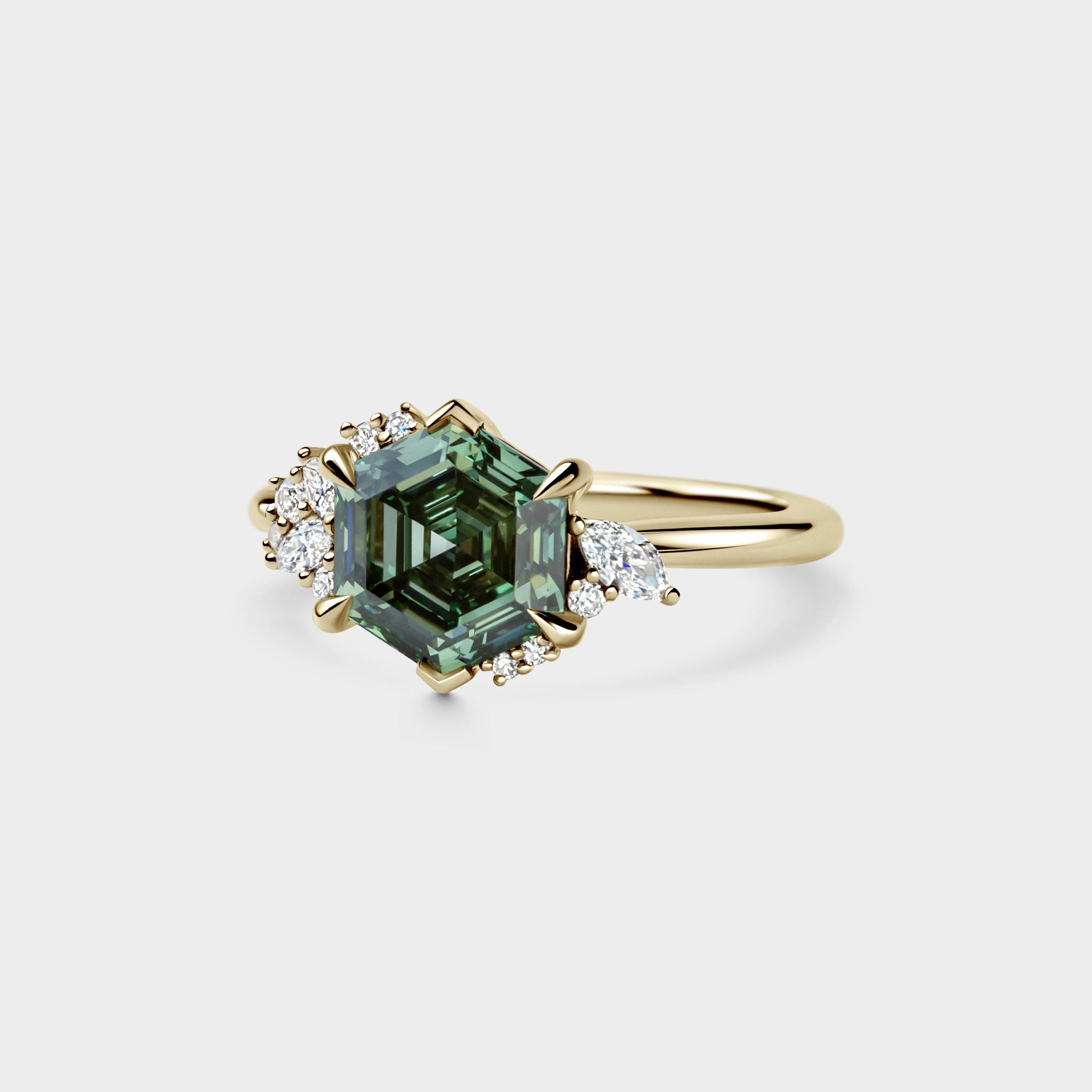2.58ct Asymmetrical Cluster of Hexagonal Cut Green Lab Diamond