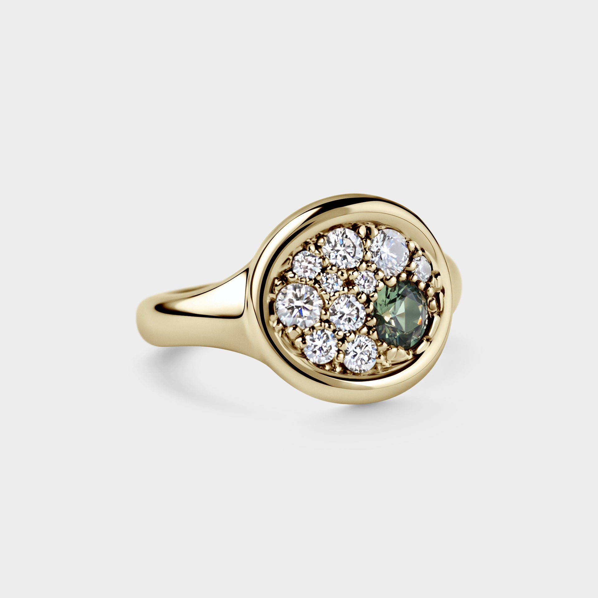 Soft Round Signet of Diamond & Australian Sapphire