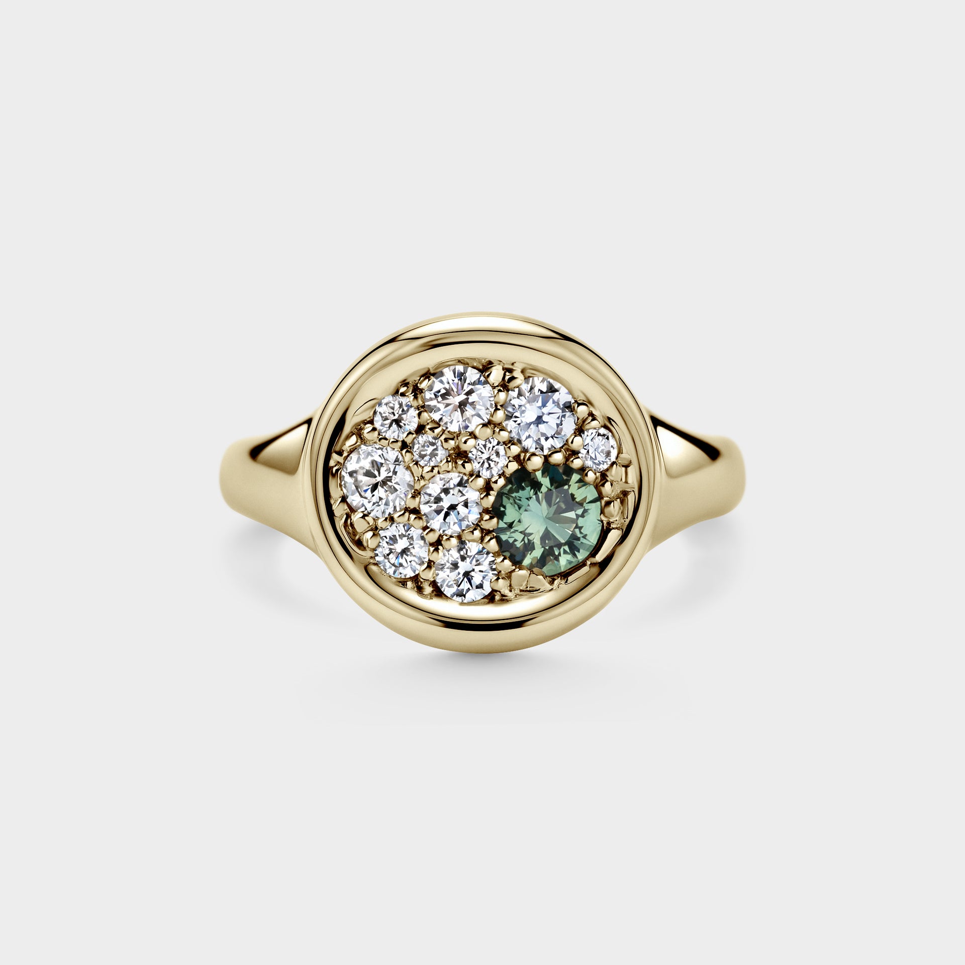 Soft Round Signet of Diamond & Australian Sapphire