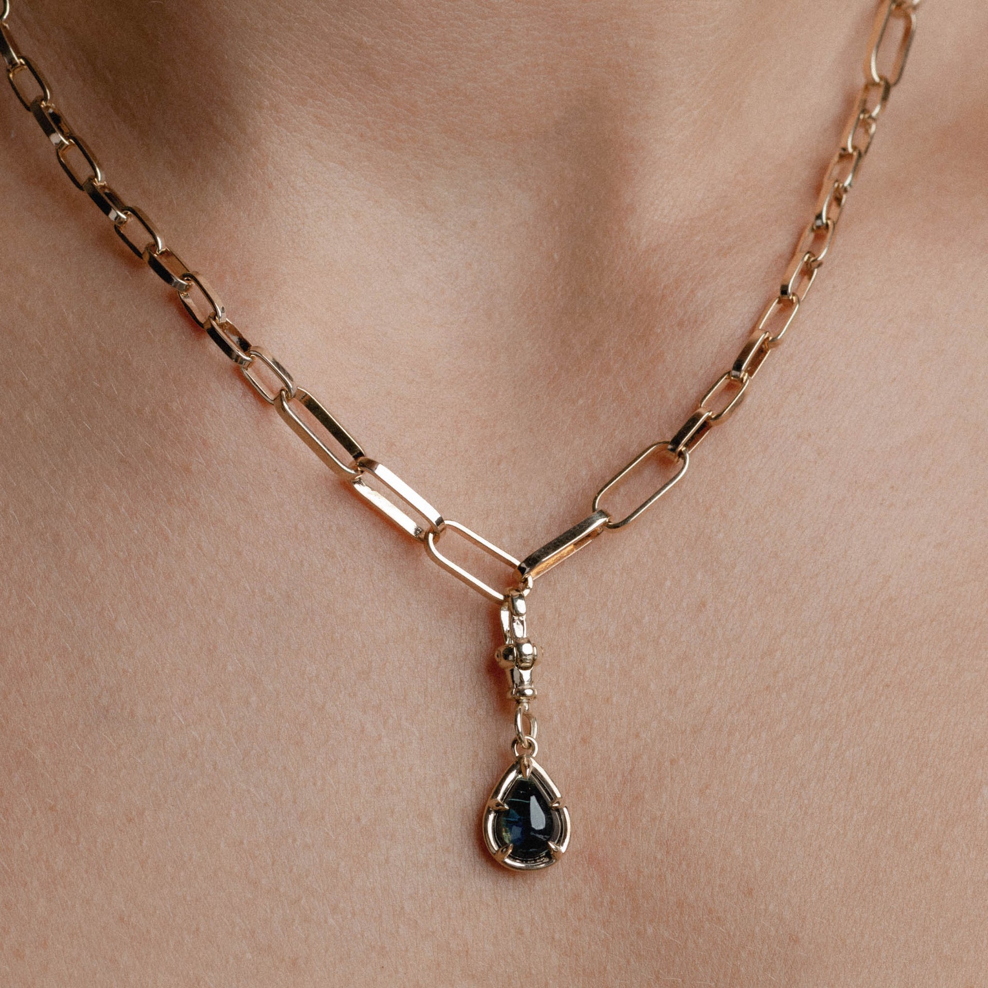 Cabochon Australian Blue Sapphire Pendant w/ Albert Swivel