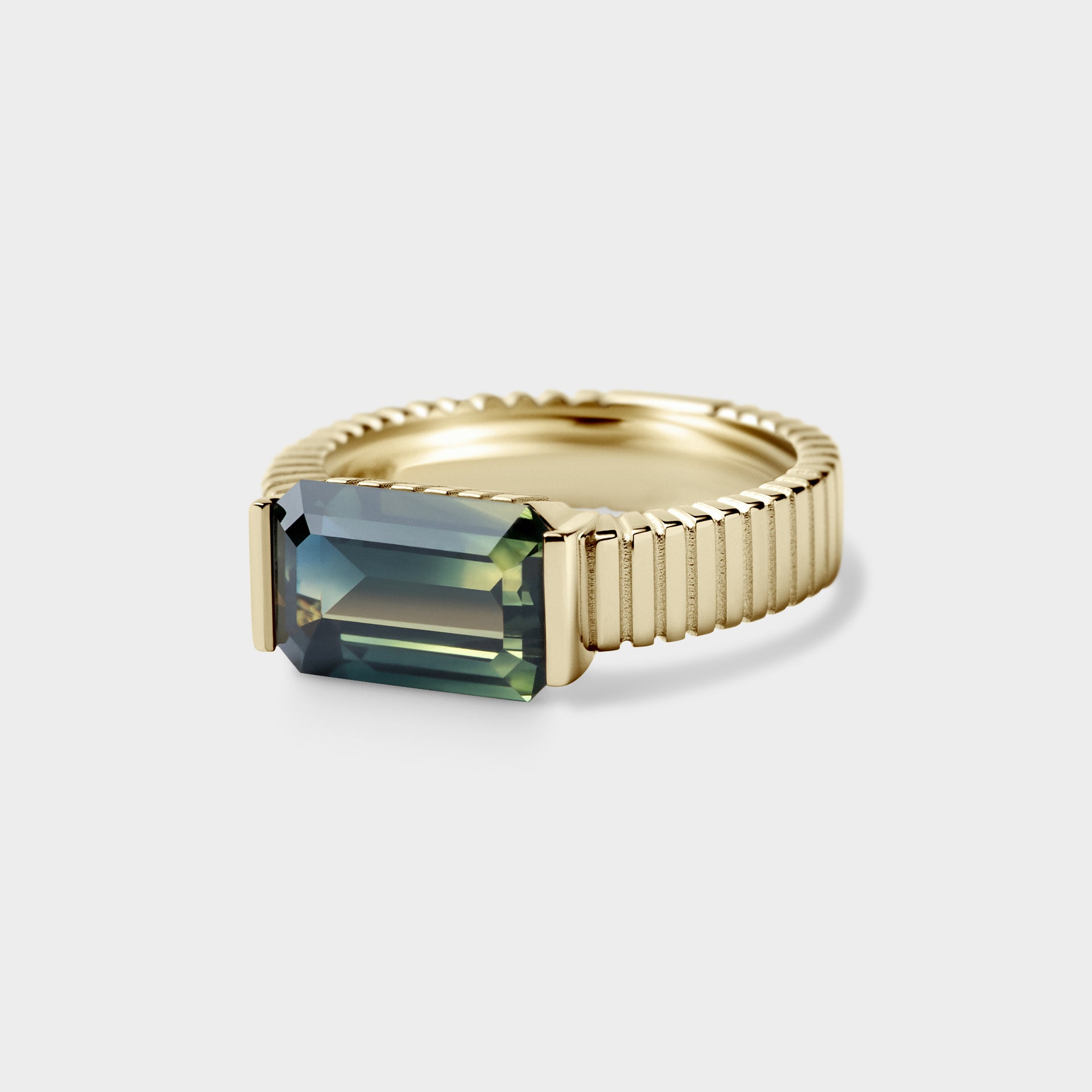 3.78ct East-West Bar Set of Emerald Parti Sapphire