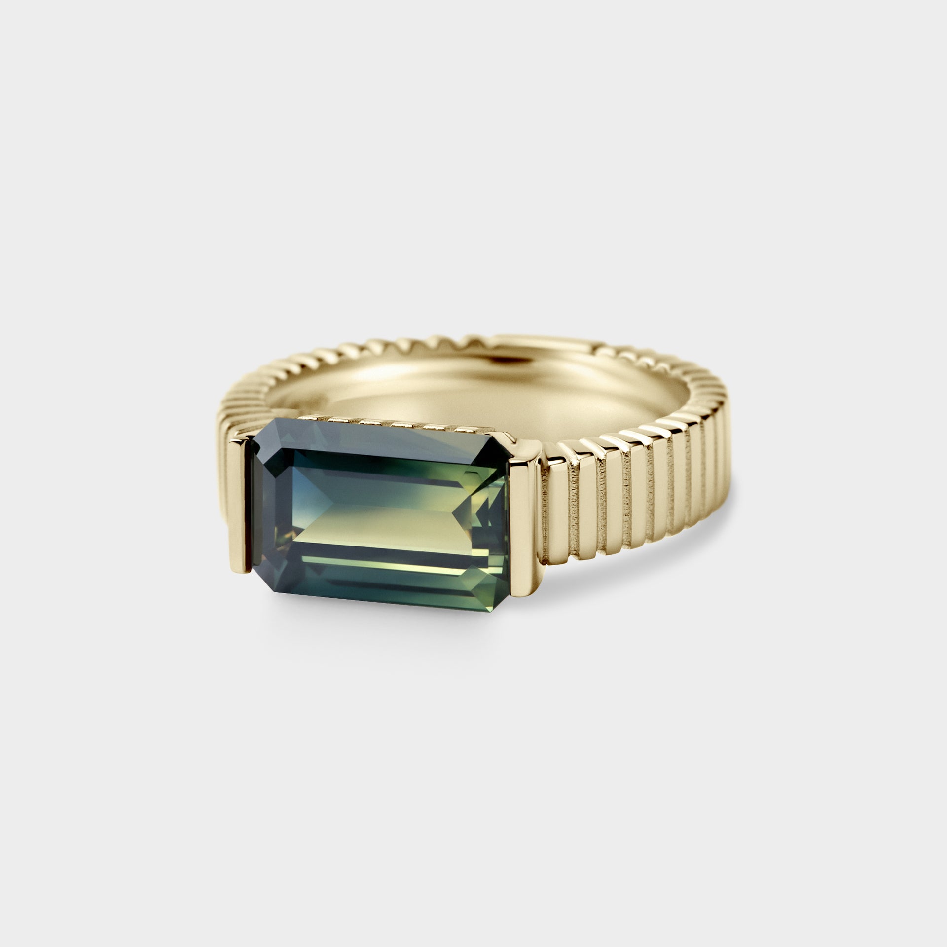 3.78ct East-West Bar Set of Emerald Parti Sapphire