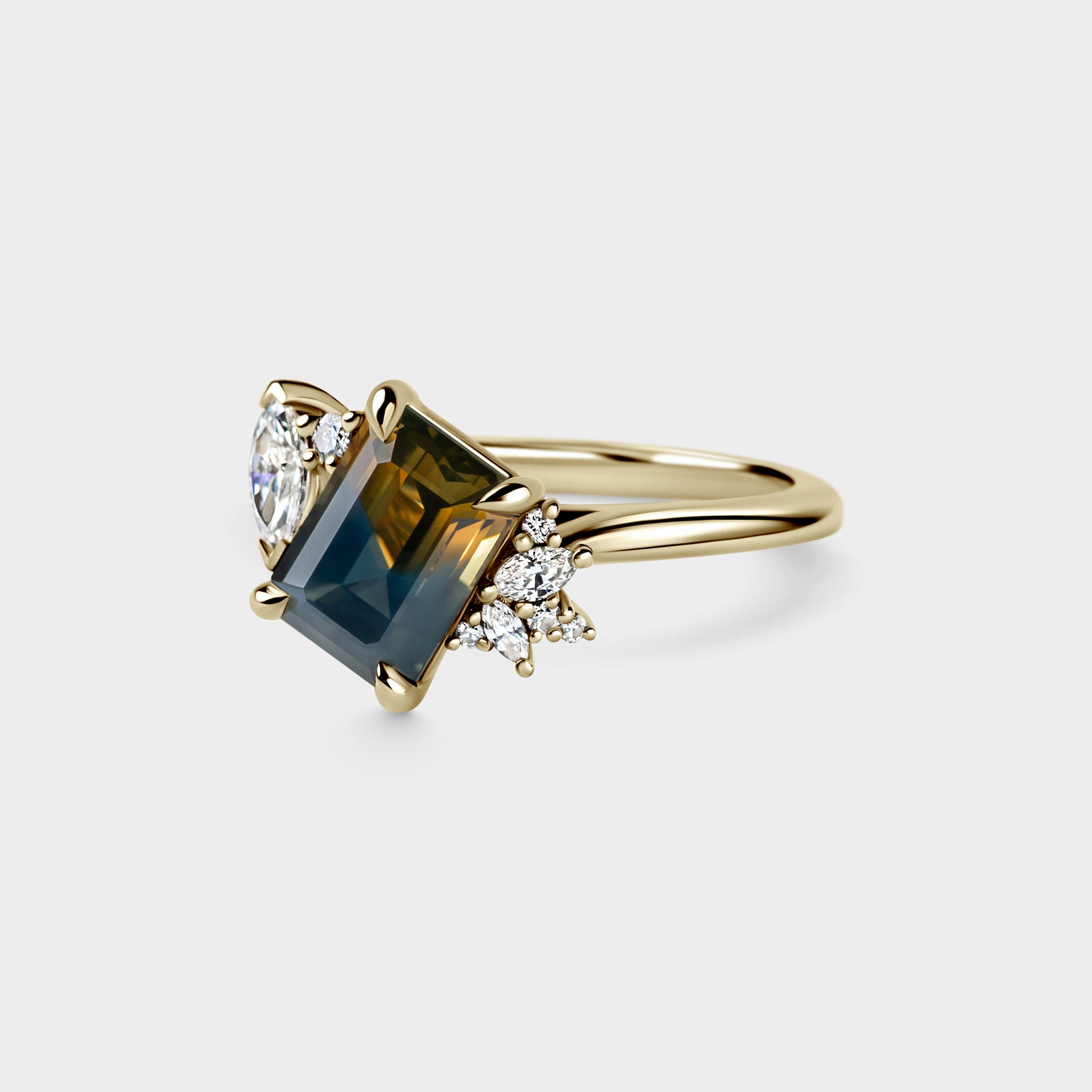 3.24ct Off-Angle Cluster Orange/Blue Emerald Cut Parti Sapphire