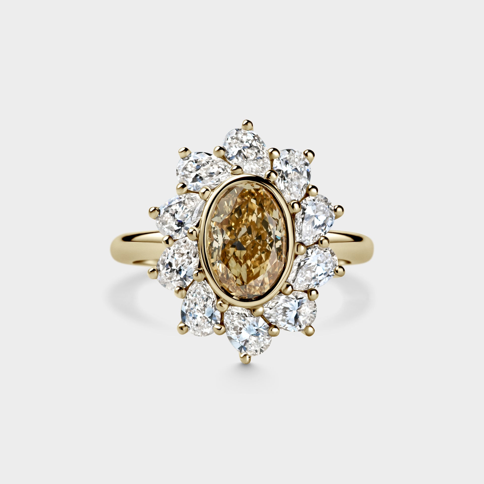 1.50ct Floral Halo Cluster of Warm Champagne & Pear Diamond