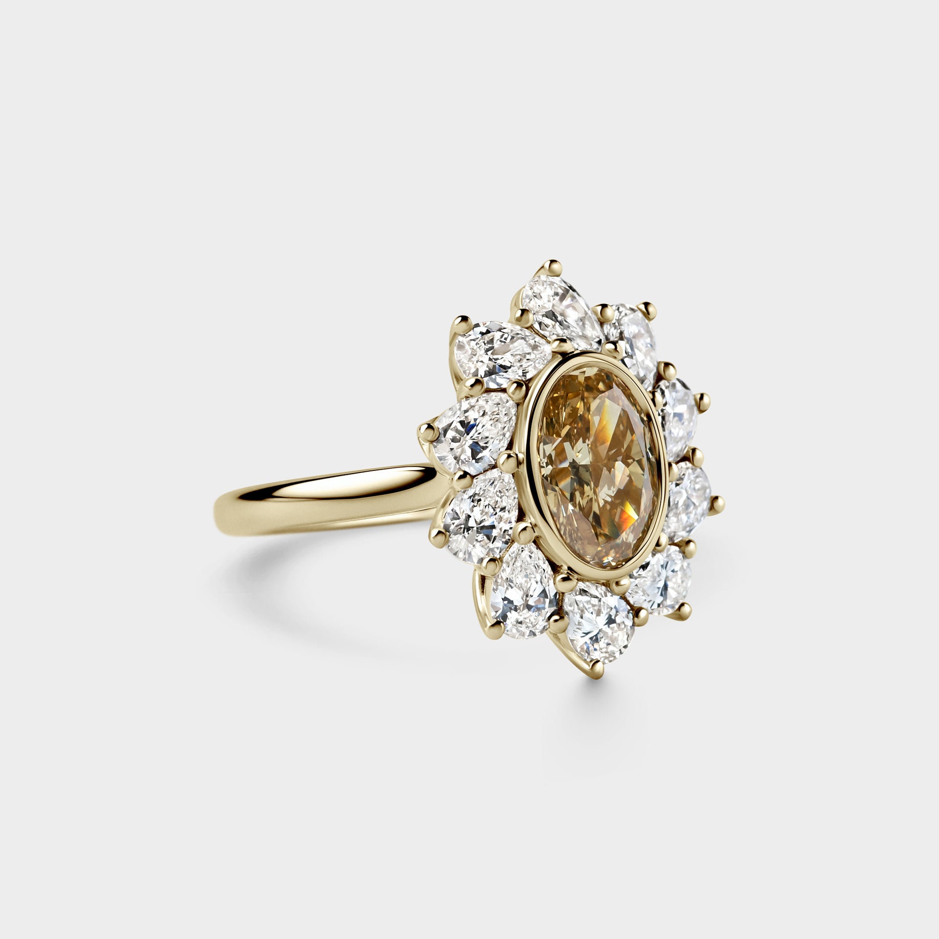 1.50ct Floral Halo Cluster of Warm Champagne & Pear Diamond