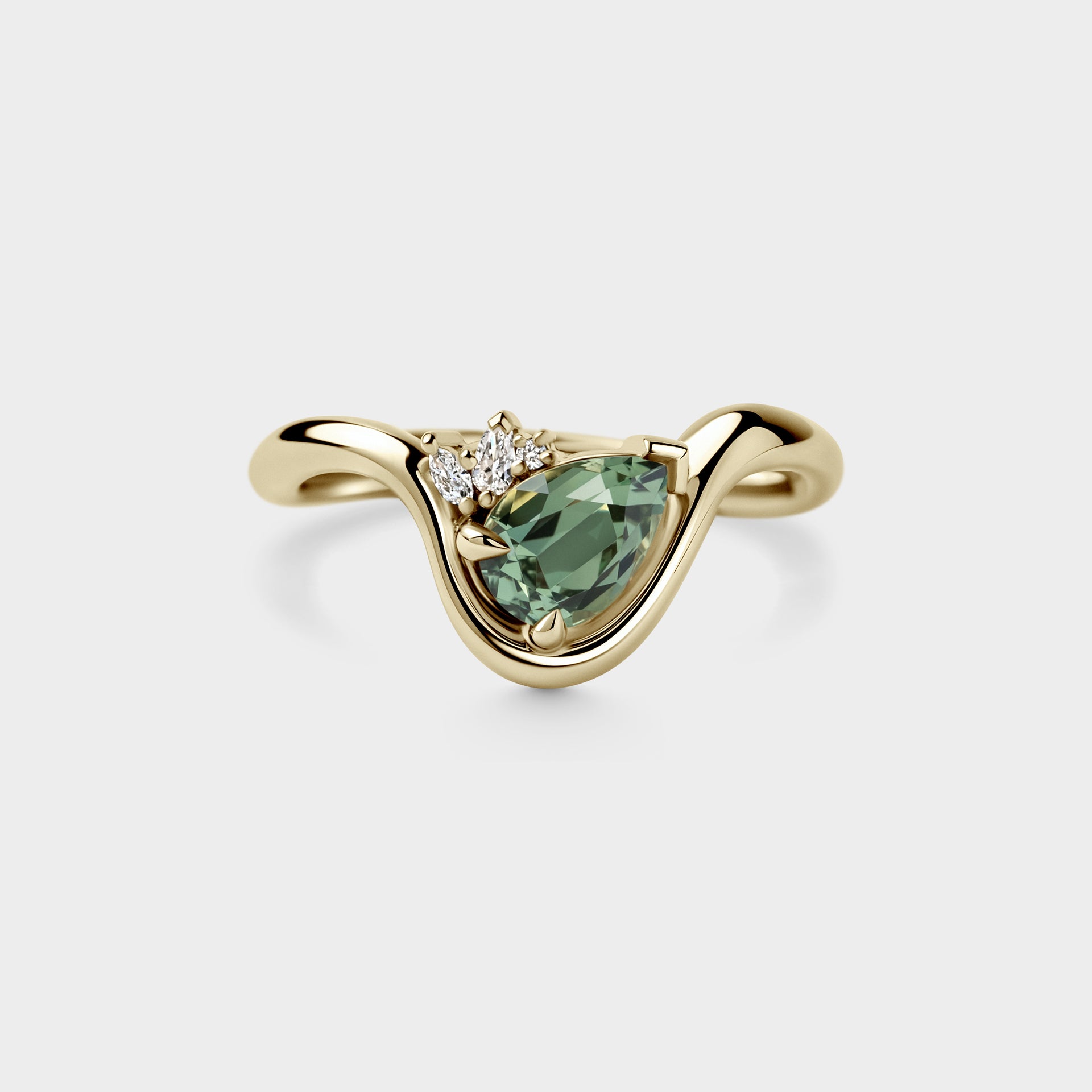 1.00ct Off-Angle Micro Cluster of Pear Sea-foam Blue Sapphire, on Curved Band