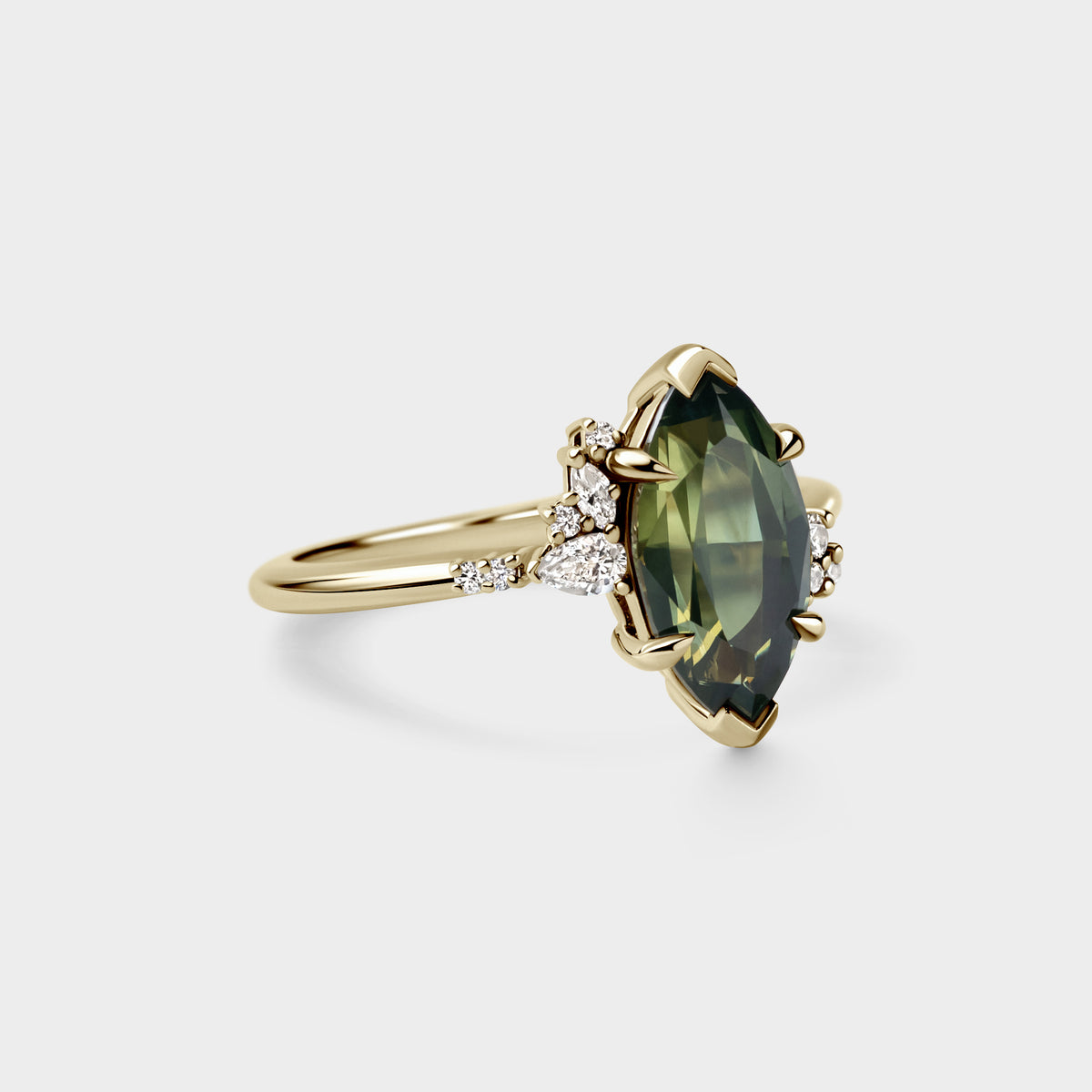 Asymmetrical Cluster of Marquise Sapphire