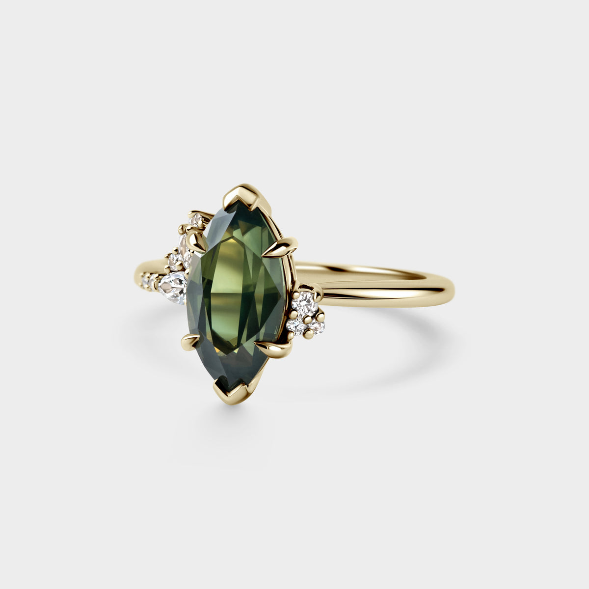 Asymmetrical Cluster of Marquise Sapphire