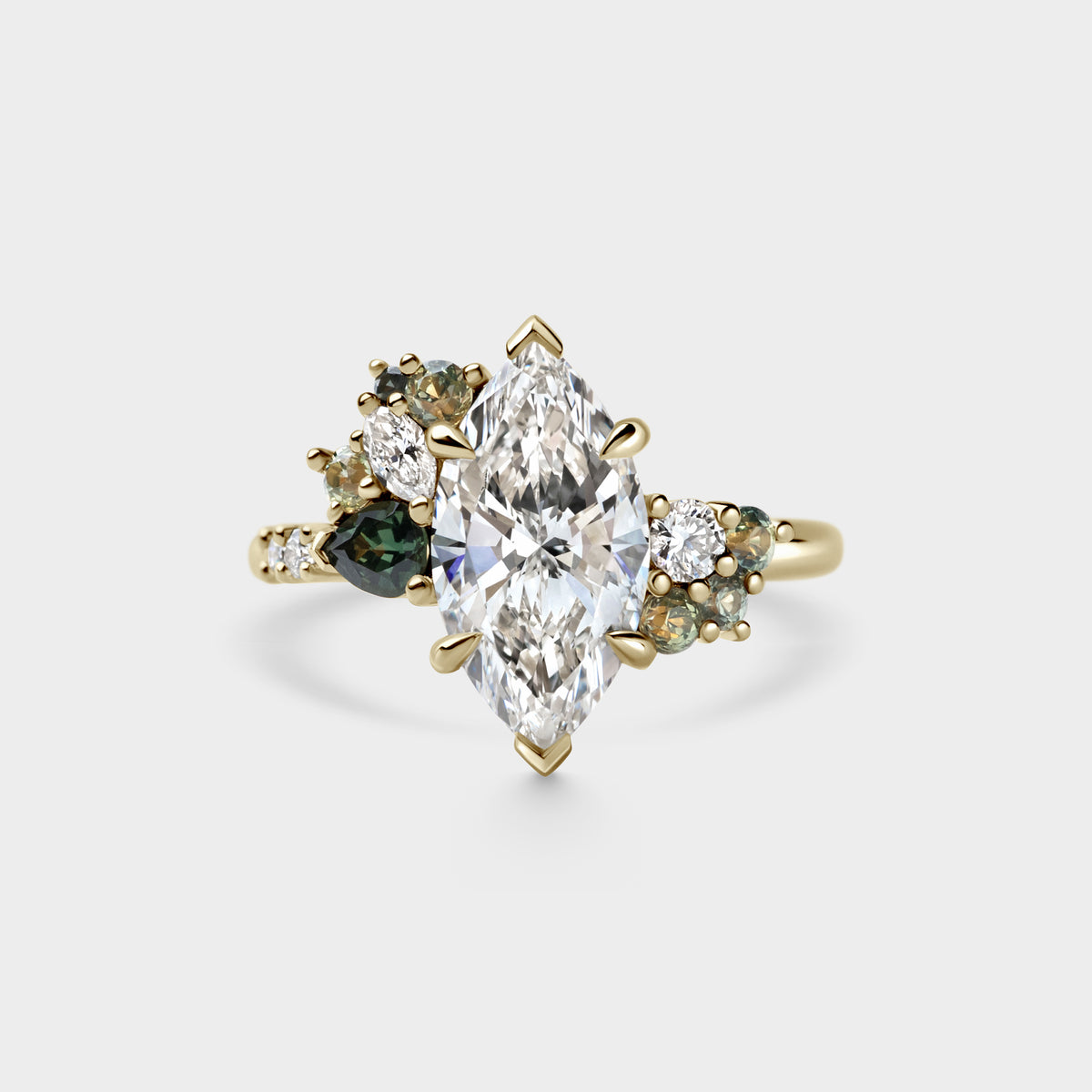 Asymmetrical Cluster of Marquise Diamond & Sapphire Cluster
