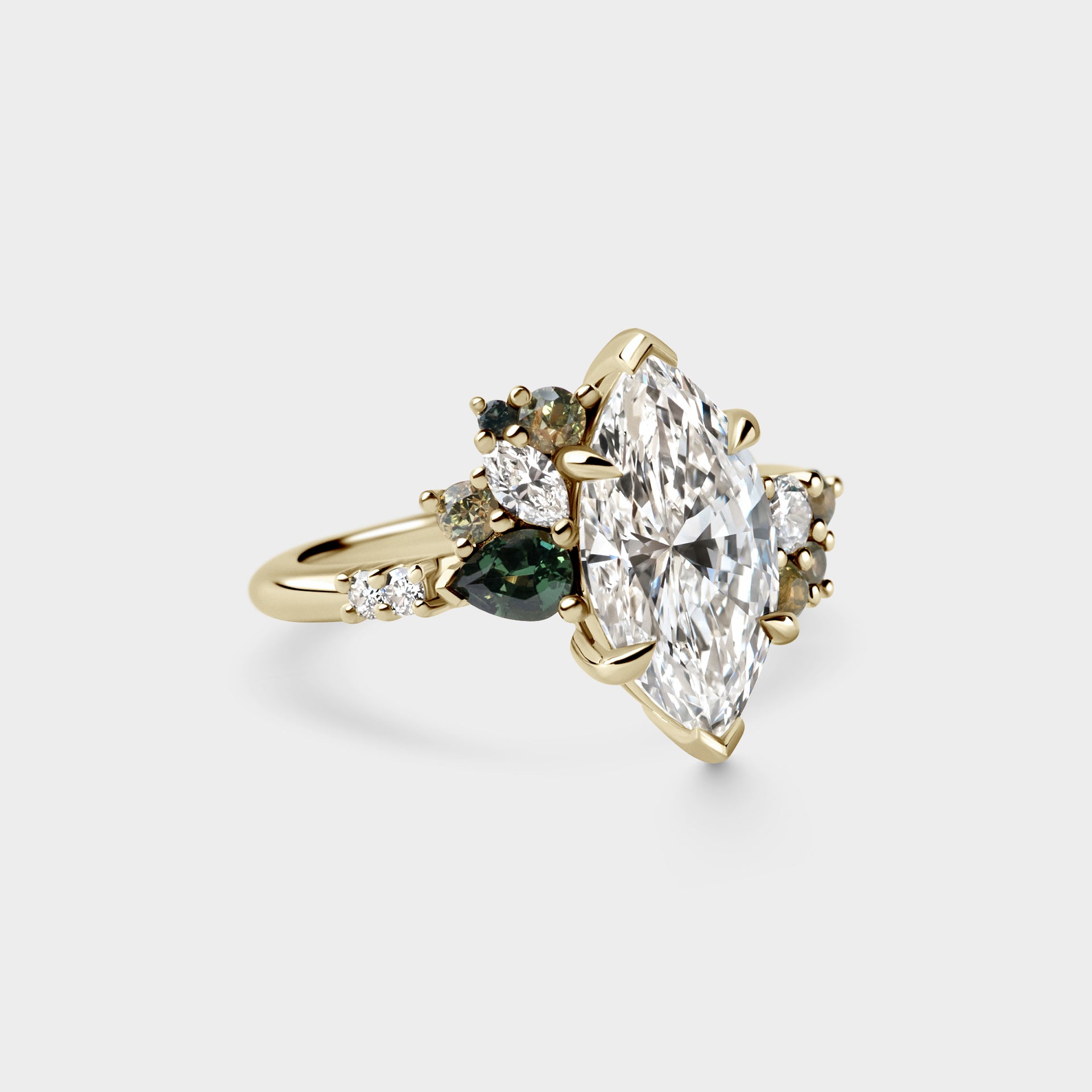 Asymmetrical Cluster of Marquise Diamond & Sapphire Cluster